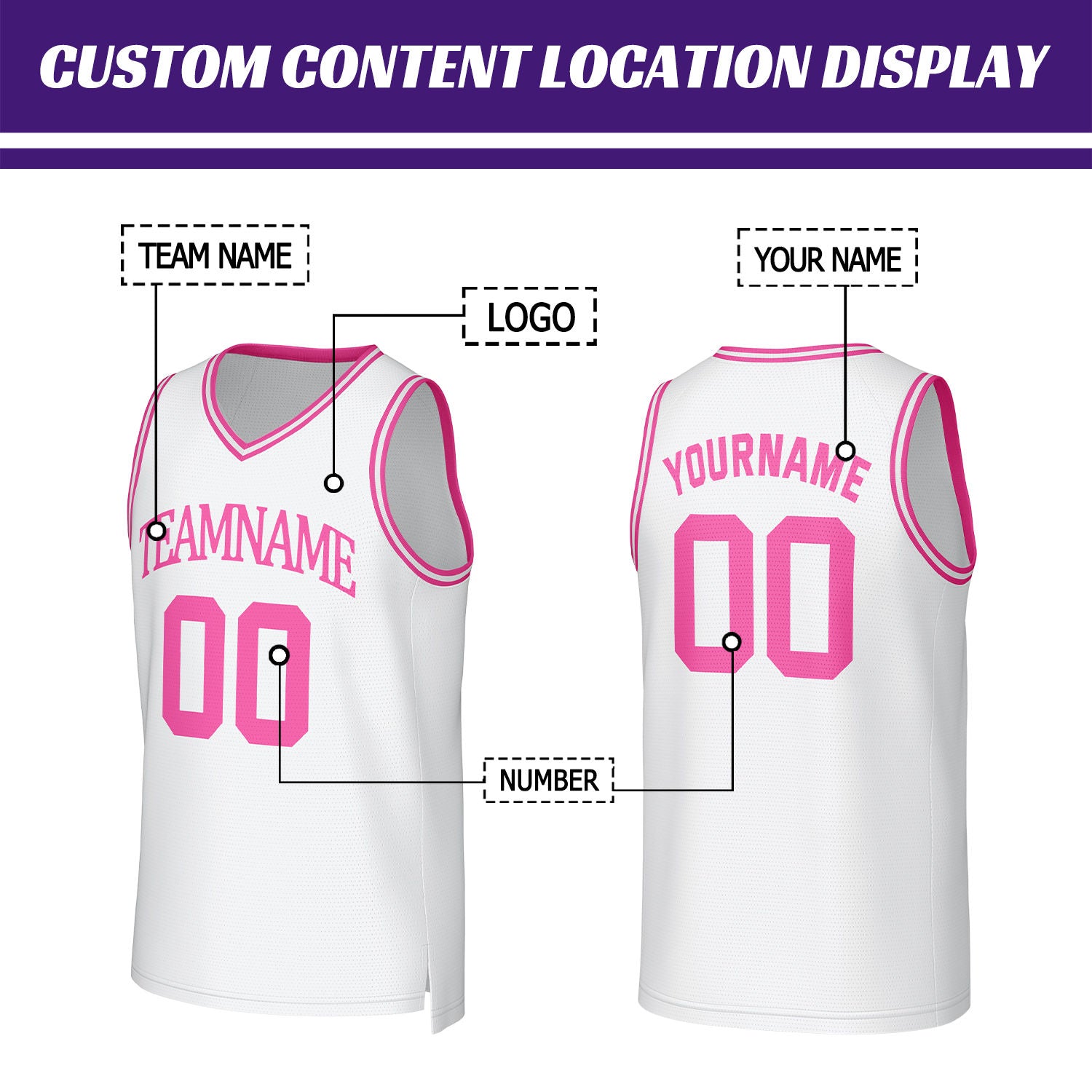 Custom White & Pink Mesh Basketball Jersey | Personalized Name & Number Team Uniform