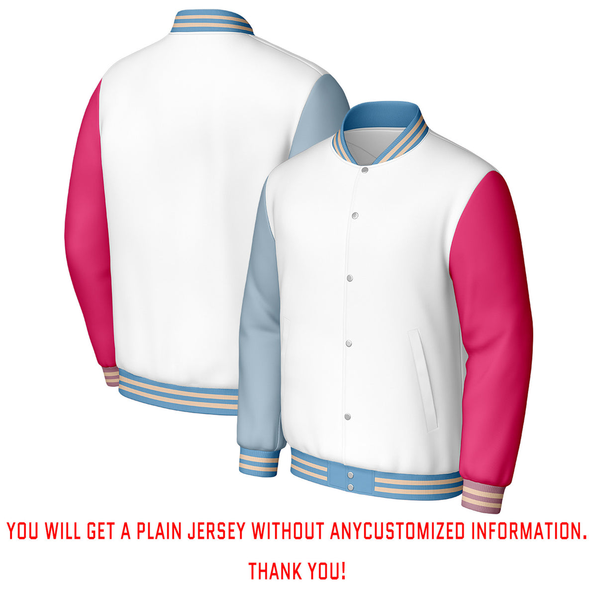 Custom White & Pink Varsity Baseball Jacket | Personalized Letterman Baseball Bomber for Adult & Youth
