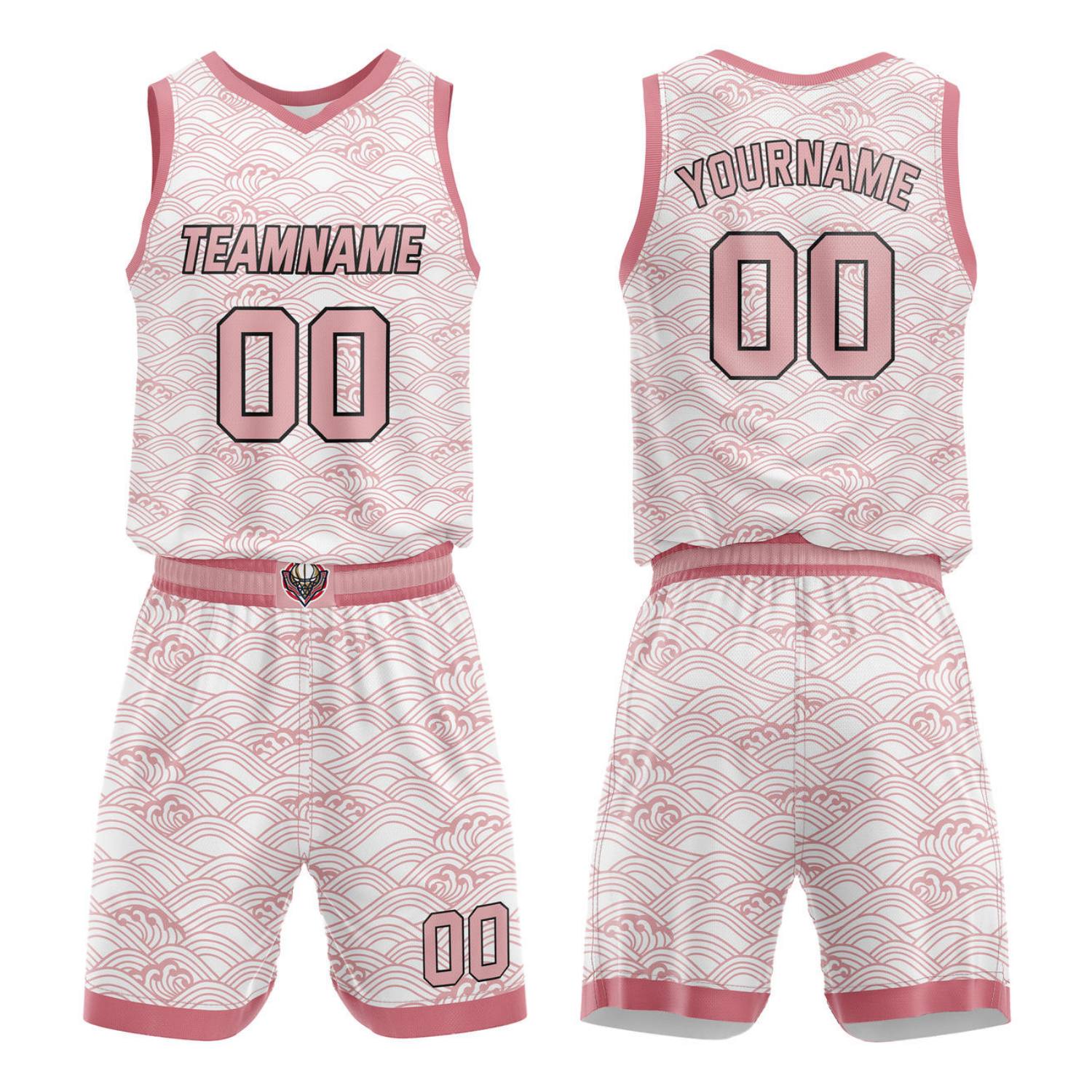 Custom White Pink Wave Pattern Basketball Uniform | Personalized Team Kit - Vosoli