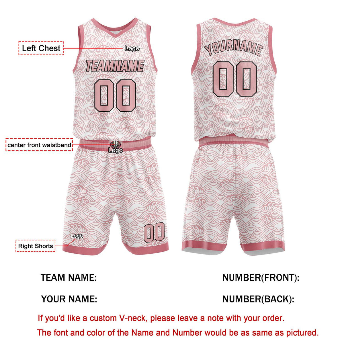 Custom White Pink Wave Pattern Basketball Uniform | Personalized Team Kit - Vosoli