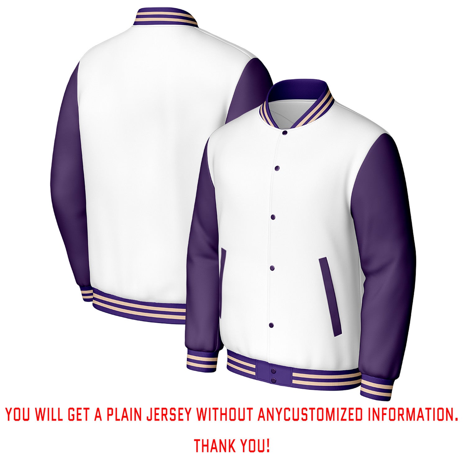 Custom White & Purple Varsity Baseball Jacket | Personalized Letterman Baseball Bomber for Adult & Youth