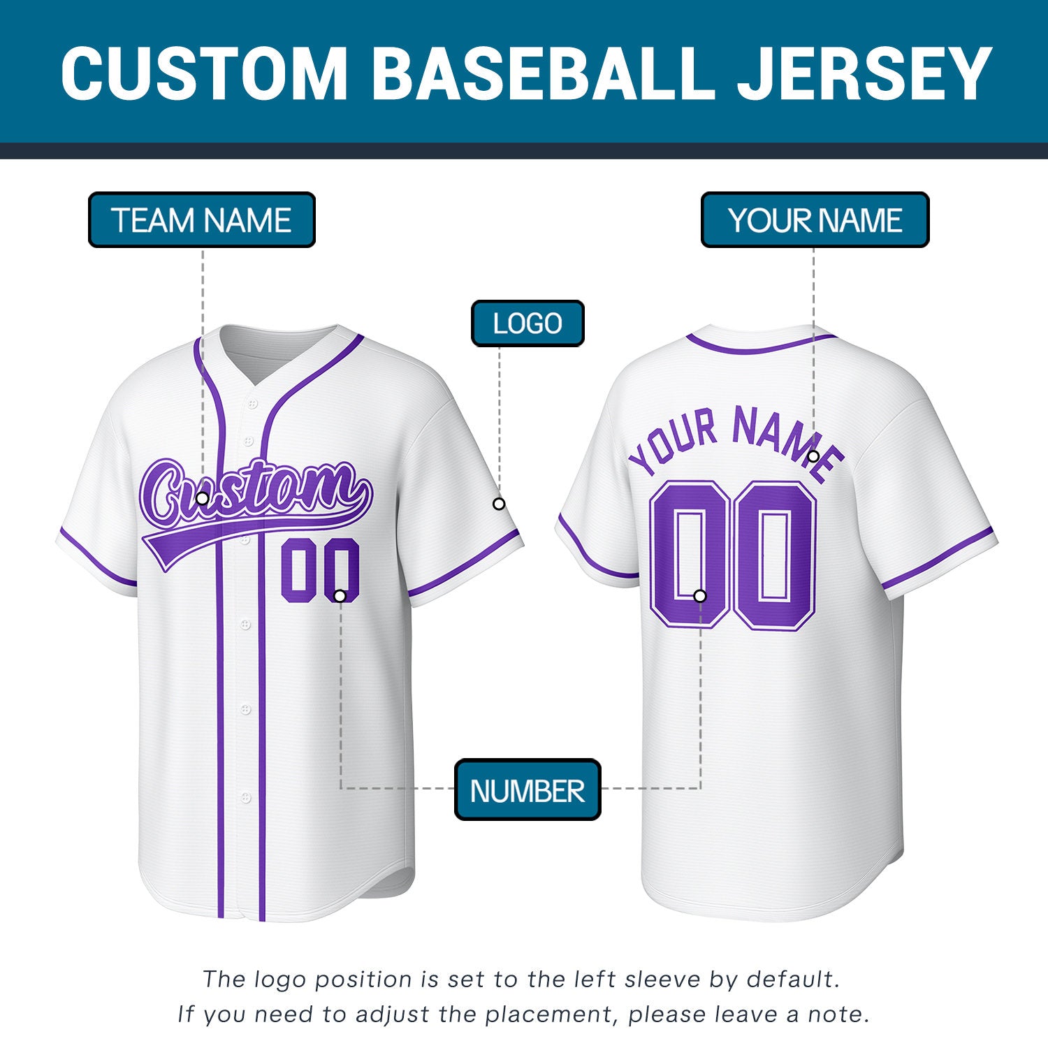 Custom Stitched Baseball Jersey White Purple | Personalized Name & Number | Team Uniform