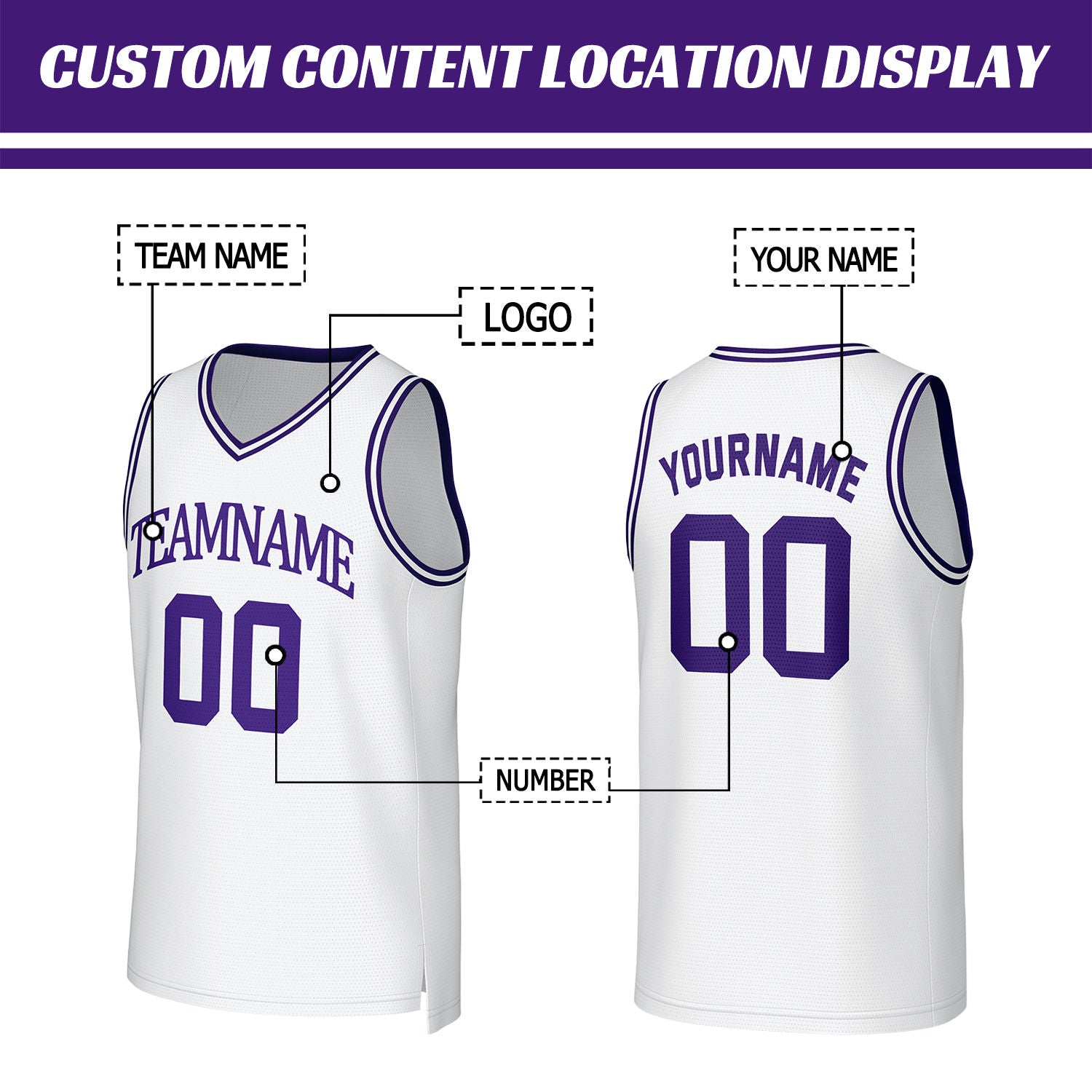 Custom White & Purple Basketball Jersey | Personalized Name & Number Team Uniform