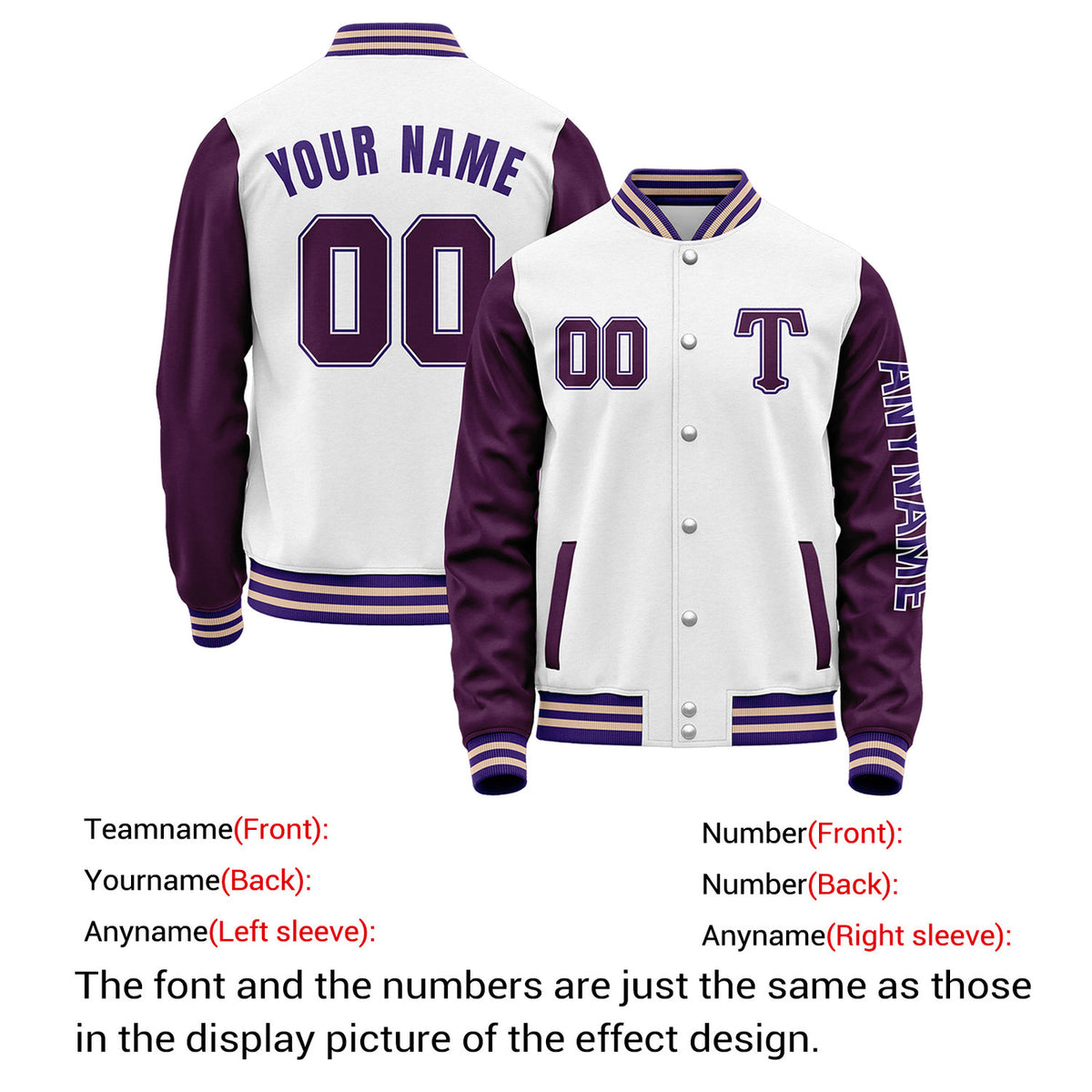 Custom White & Purple Varsity Letterman Jacket | Personalized Baseball Bomber Coat for Adult & Youth