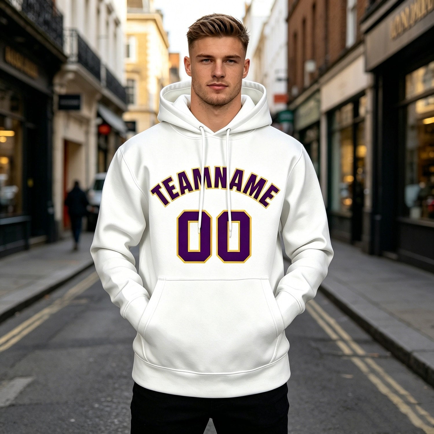 Custom White & Purple Hoodie | Personalized Name & Number Sports Pullover | Vosoli