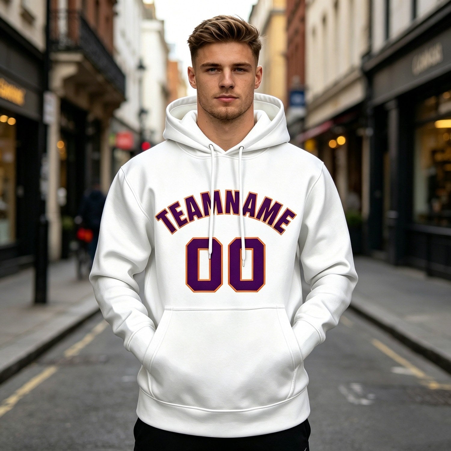 Custom White & Purple Hoodie | Personalized Name & Number Sports Pullover | Vosoli