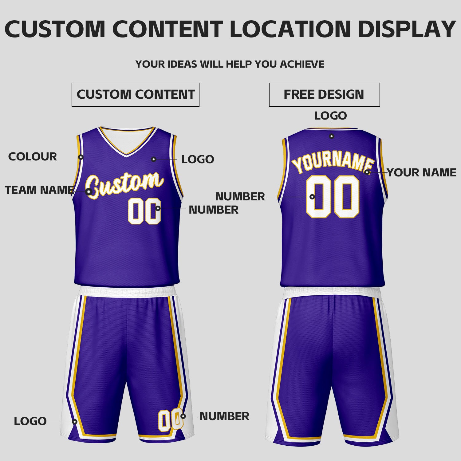 Custom White Purple Reversible Basketball Jersey Set | Personalized Name Number Mesh Sports Uniform