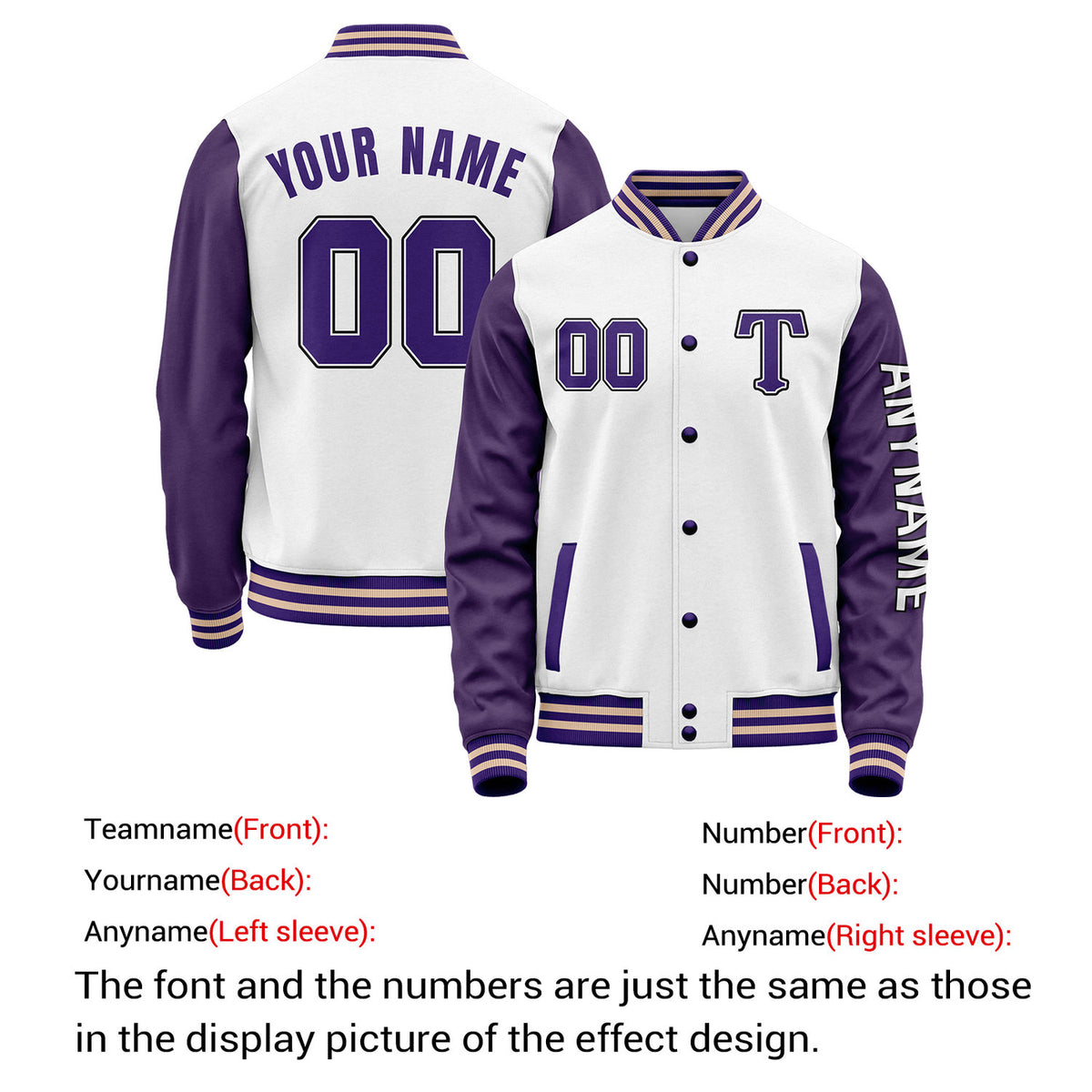 Custom White & Purple Varsity Letterman Jacket | Personalized Baseball Bomber Coat for Adult & Youth