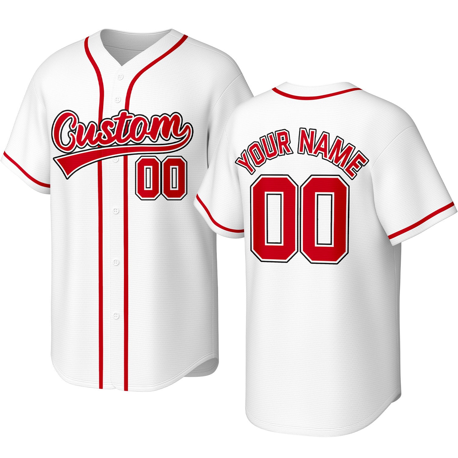 Custom white & red baseball jersey with stitched logo, personalized name & number, button-front short-sleeve sports uniform for team men women youth game practice - Vosoli