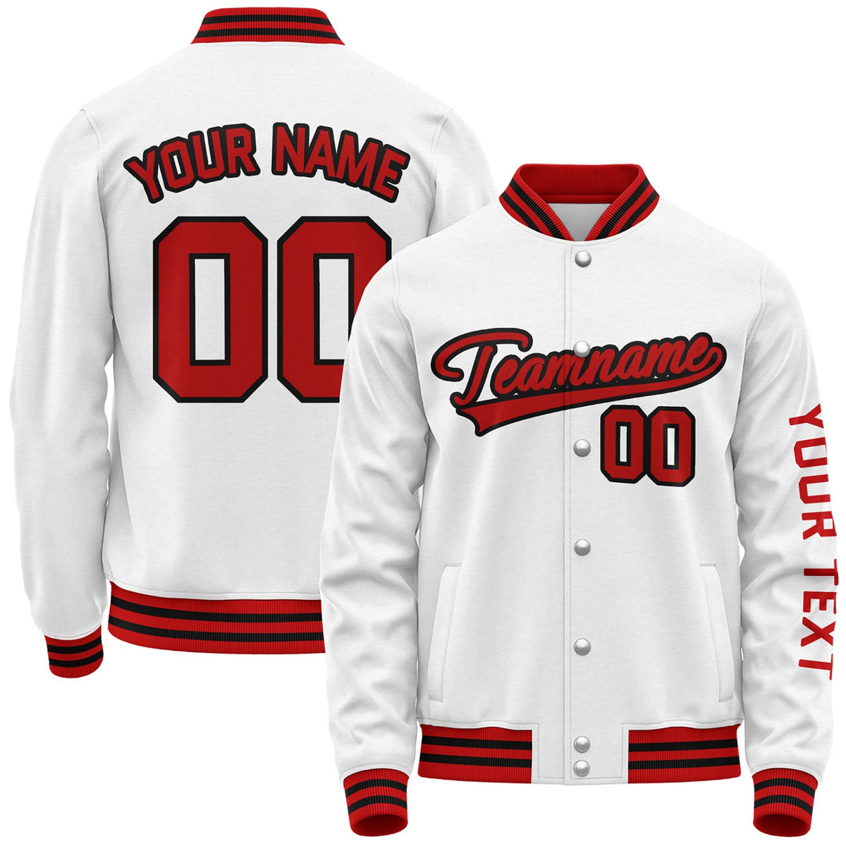custom baseball team jackets by Vosoli, personalized stitched name, number &amp; logo, classic button up varsity letterman jacket for baseball team and casual wear
