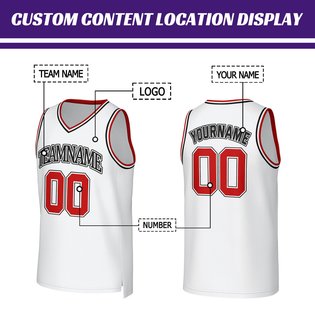 Custom White & Red Basketball Jersey | Personalized Name & Number Team Uniform