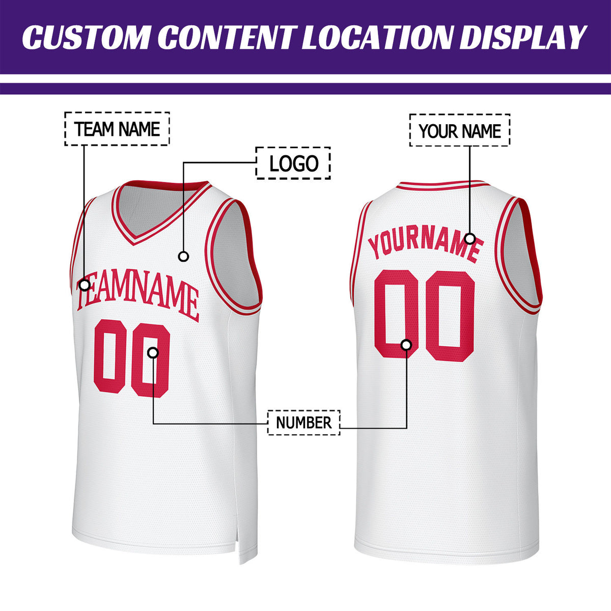 Custom White & Red Basketball Jersey | Personalized Name & Number Team Uniform