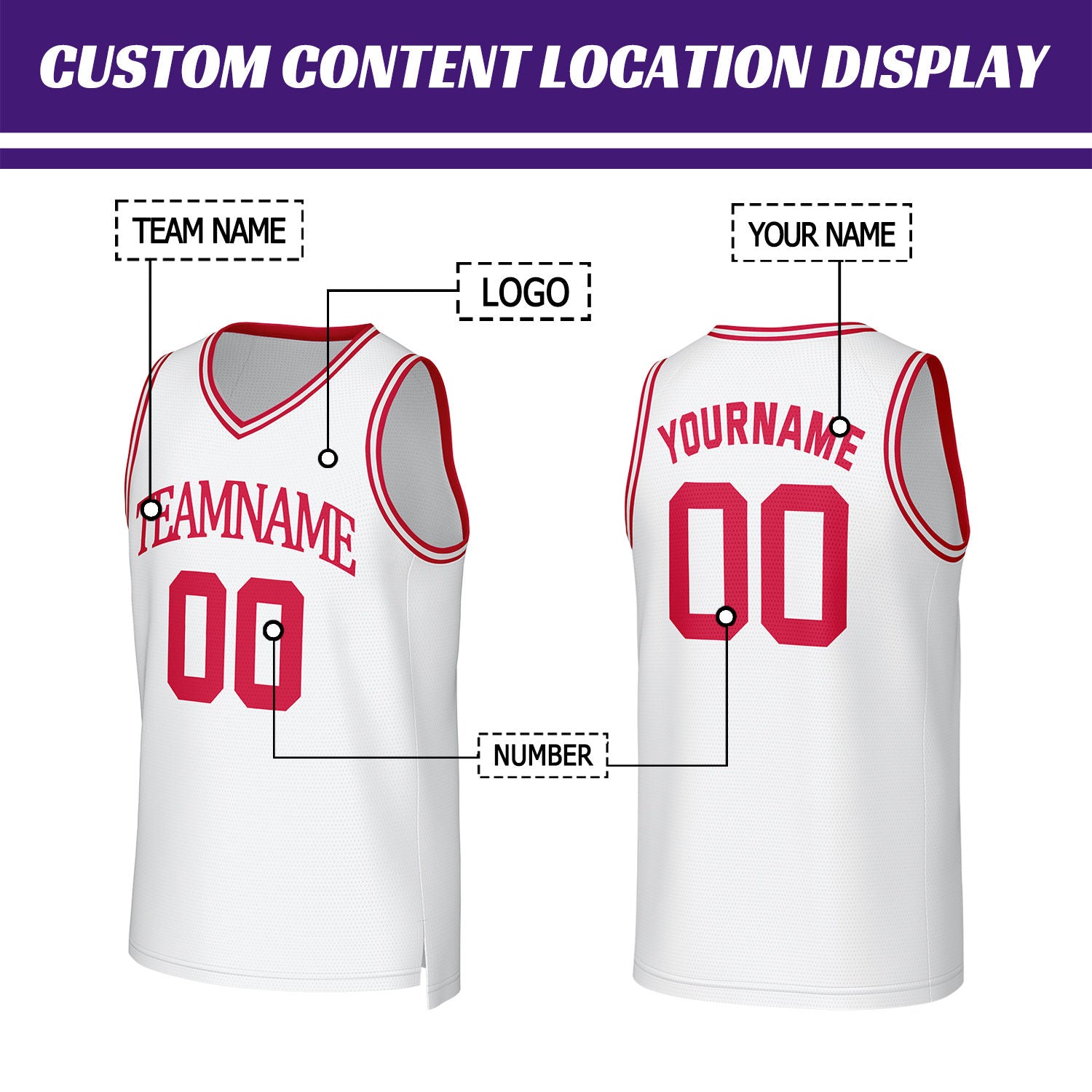 Custom White & Red Basketball Jersey | Personalized Name & Number Team Uniform