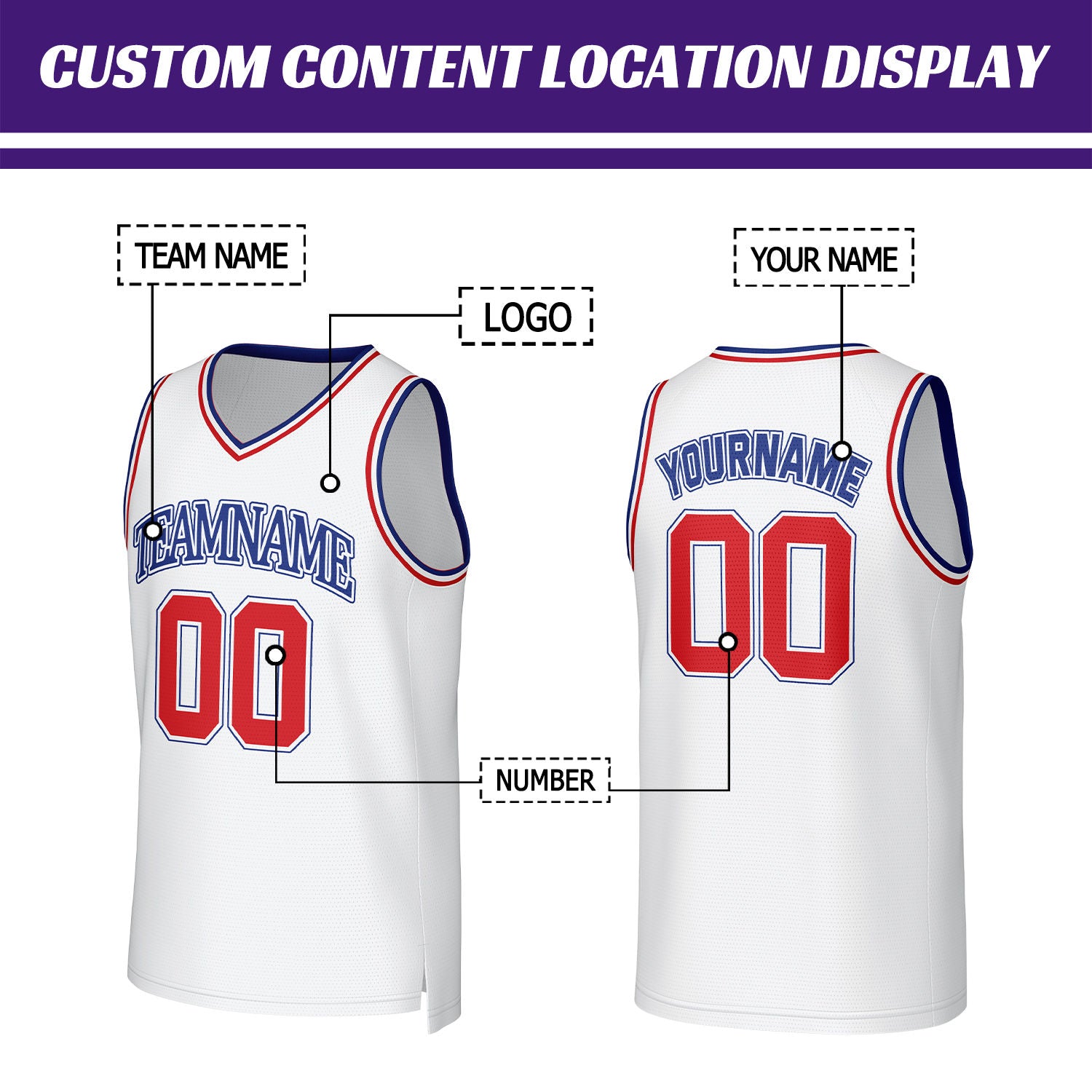 Custom White & Red Basketball Jersey | Personalized Name & Number Team Uniform