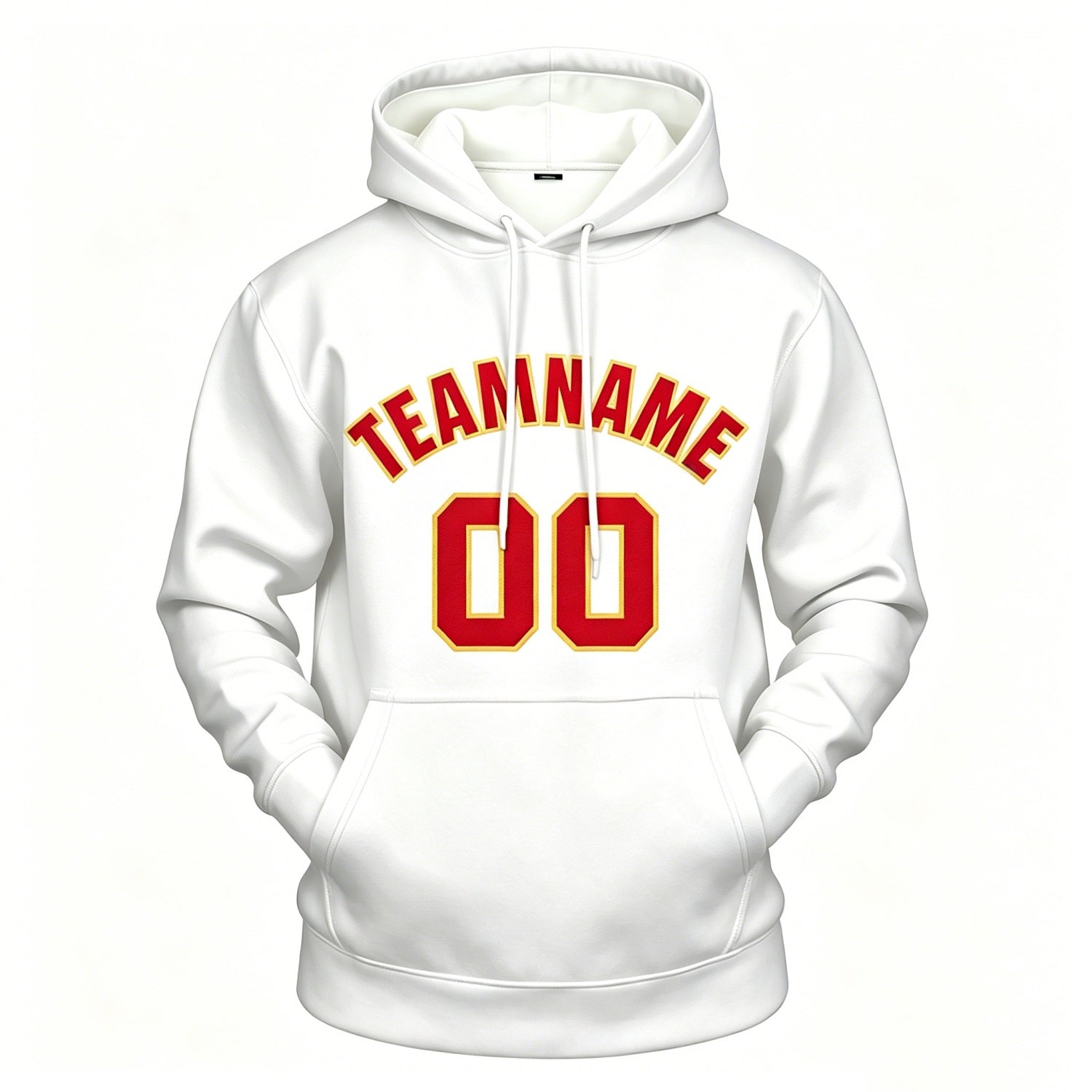 Custom white hoodie with red print, personalized name & number pullover, casual sports hoodie for men women youth fan wear - Vosoli