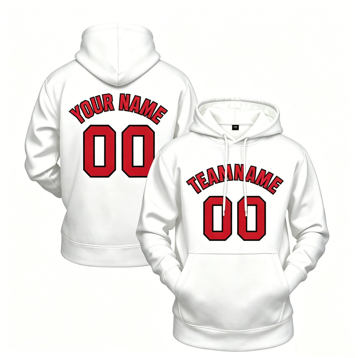 Custom white hoodie with red print, personalized name &amp; number pullover, casual sports hoodie for men women youth fan wear - Vosoli