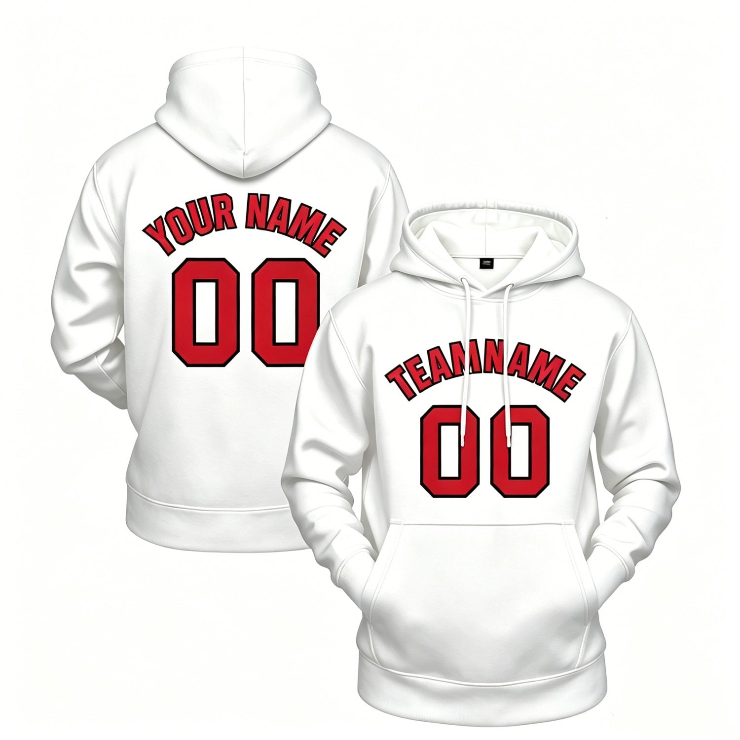 Custom white hoodie with red print, personalized name & number pullover, casual sports hoodie for men women youth fan wear - Vosoli