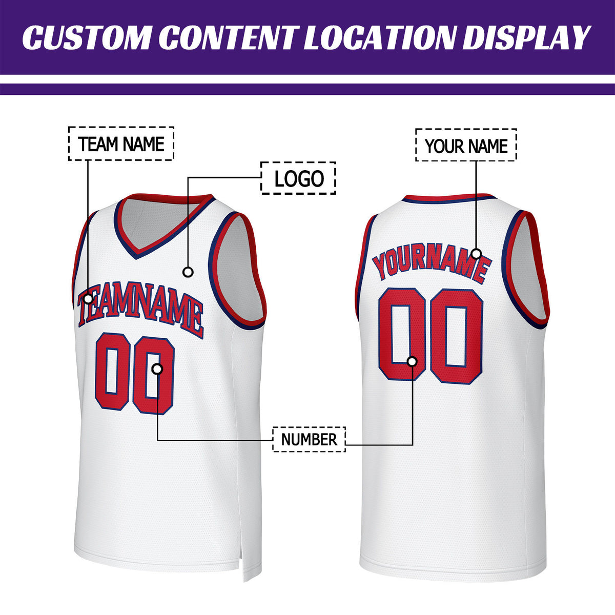 Custom White & Red Mesh Basketball Jersey | Personalized Name & Number Team Uniform