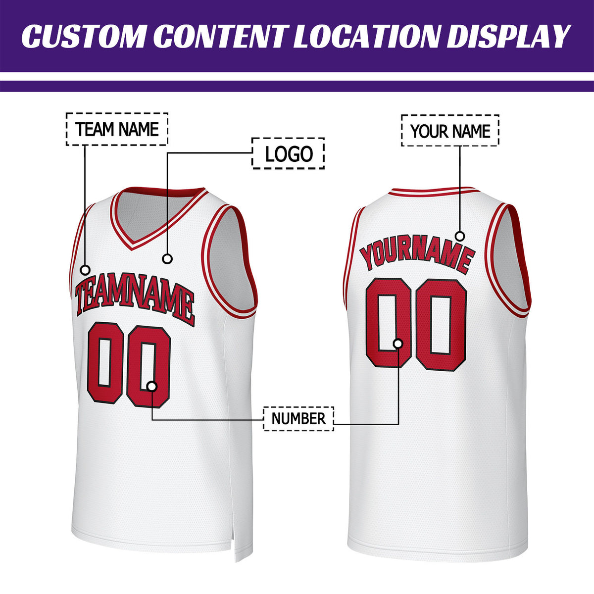 Custom White & Red Mesh Basketball Jersey | Personalized Team Uniform for youth & adults