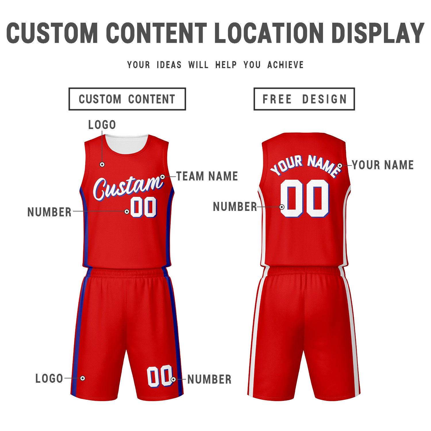 Custom White Red Reversible Basketball Jersey Set | Personalized Name Number Mesh Sports Uniform