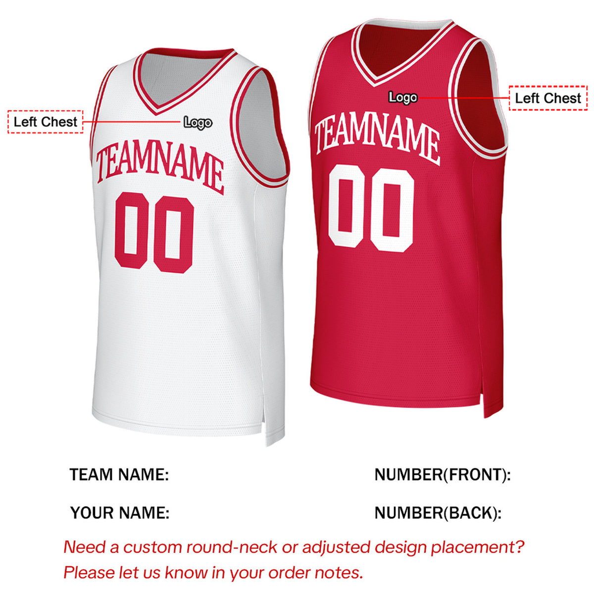 Custom White & Red Reversible Basketball Jersey | Personalized Team Uniform