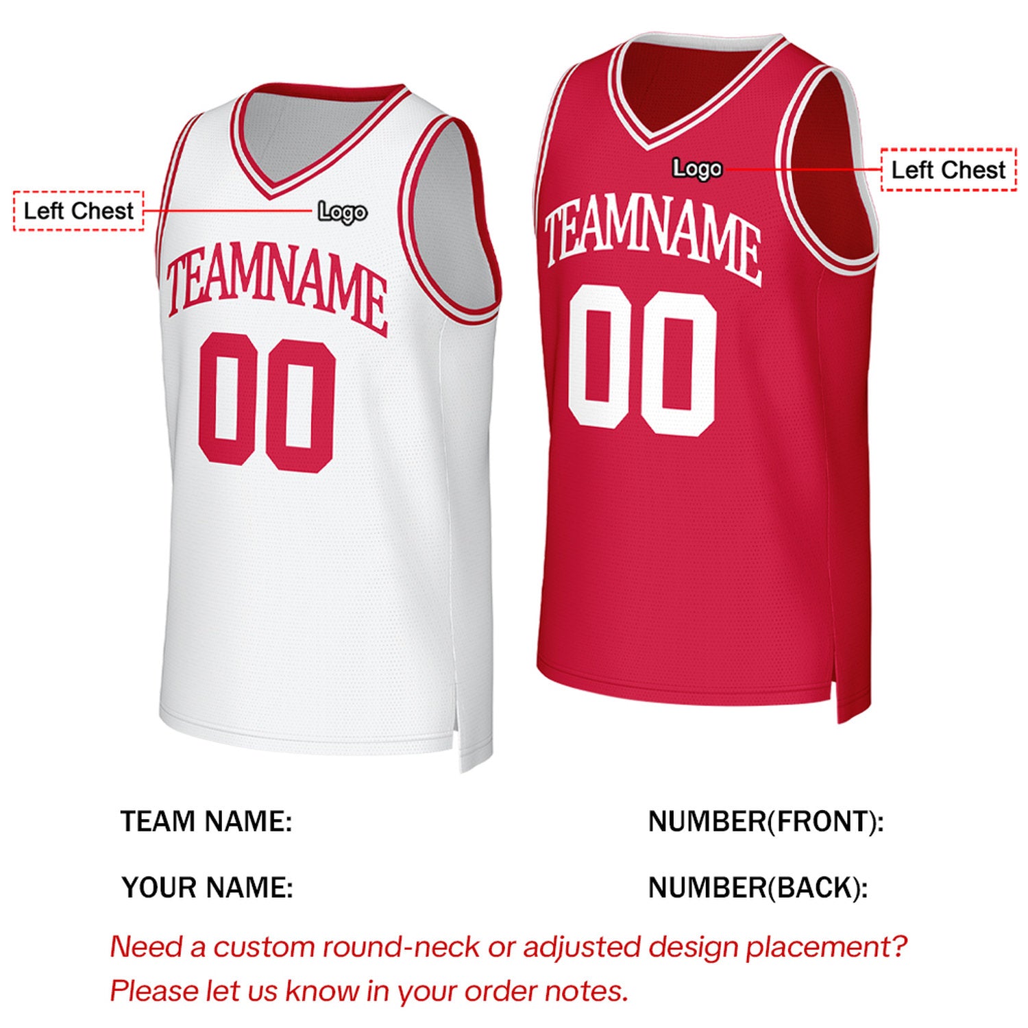 Custom White & Red Reversible Basketball Jersey | Personalized Team Uniform