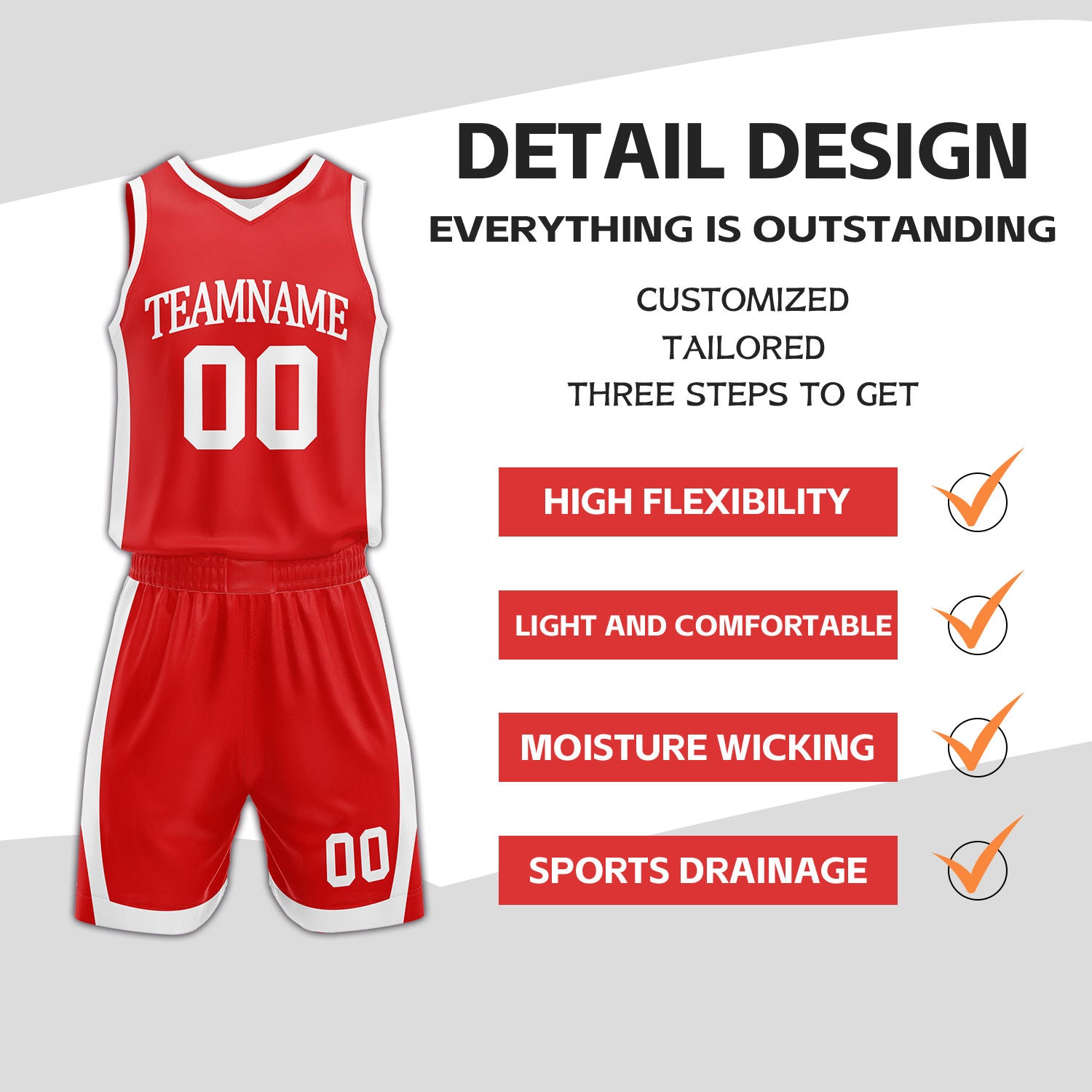 Custom White & Red Reversible Basketball Uniform Set | Personalized Name Number Sports Jersey Shorts Kit