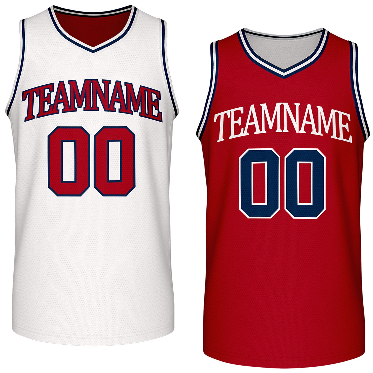 Custom reversible retro white & red basketball jersey, personalized team name & number, 2-in-1 sleeveless uniform for men women youth adult game practice - Vosoli