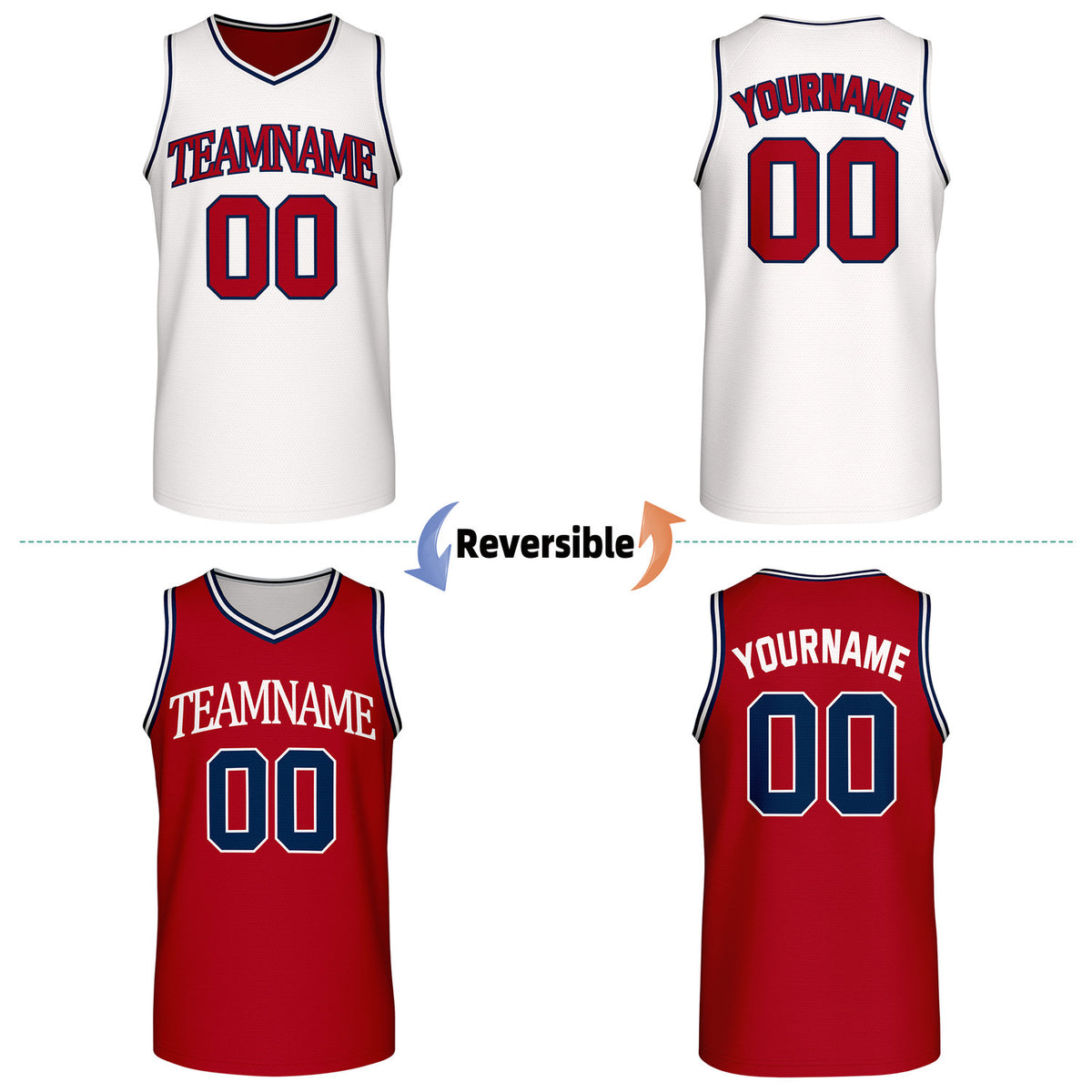 Custom Retro White & Red Reversible Basketball Jersey | Personalized Team Jersey | Vosoli