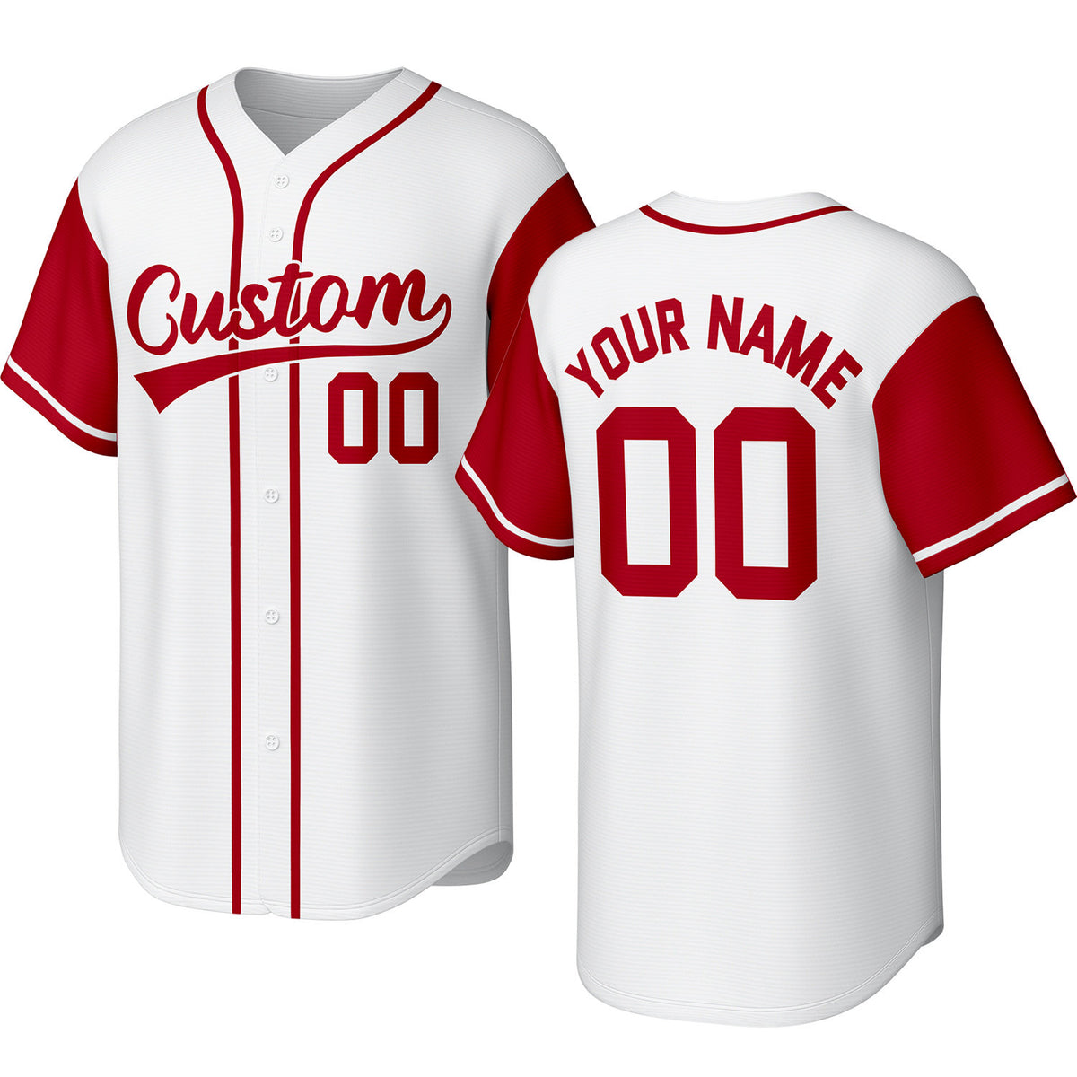 Custom white &amp; red baseball jersey with stitched logo, personalized name &amp; number, button-front short-sleeve sports uniform for team men women youth game practice - Vosoli