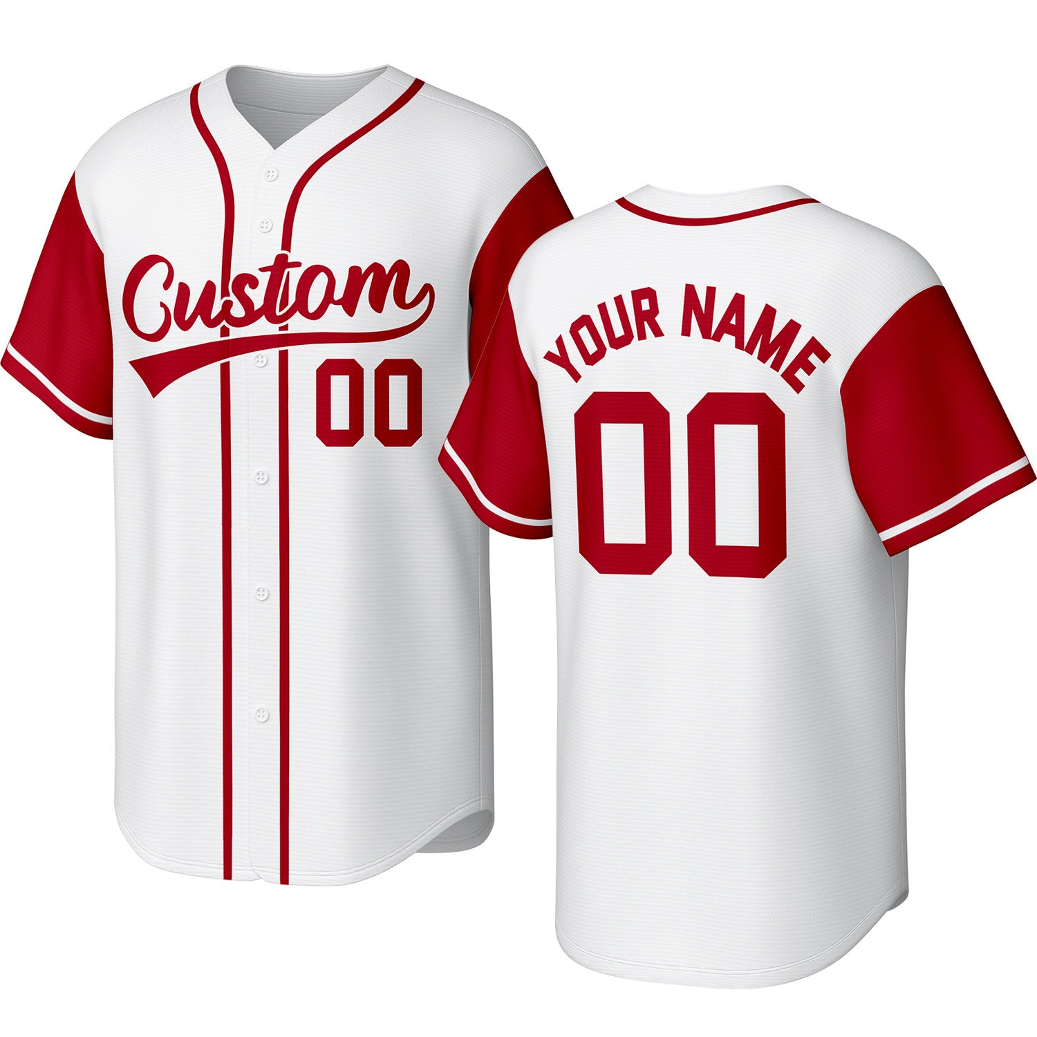 Custom white & red baseball jersey with stitched logo, personalized name & number, button-front short-sleeve sports uniform for team men women youth game practice - Vosoli