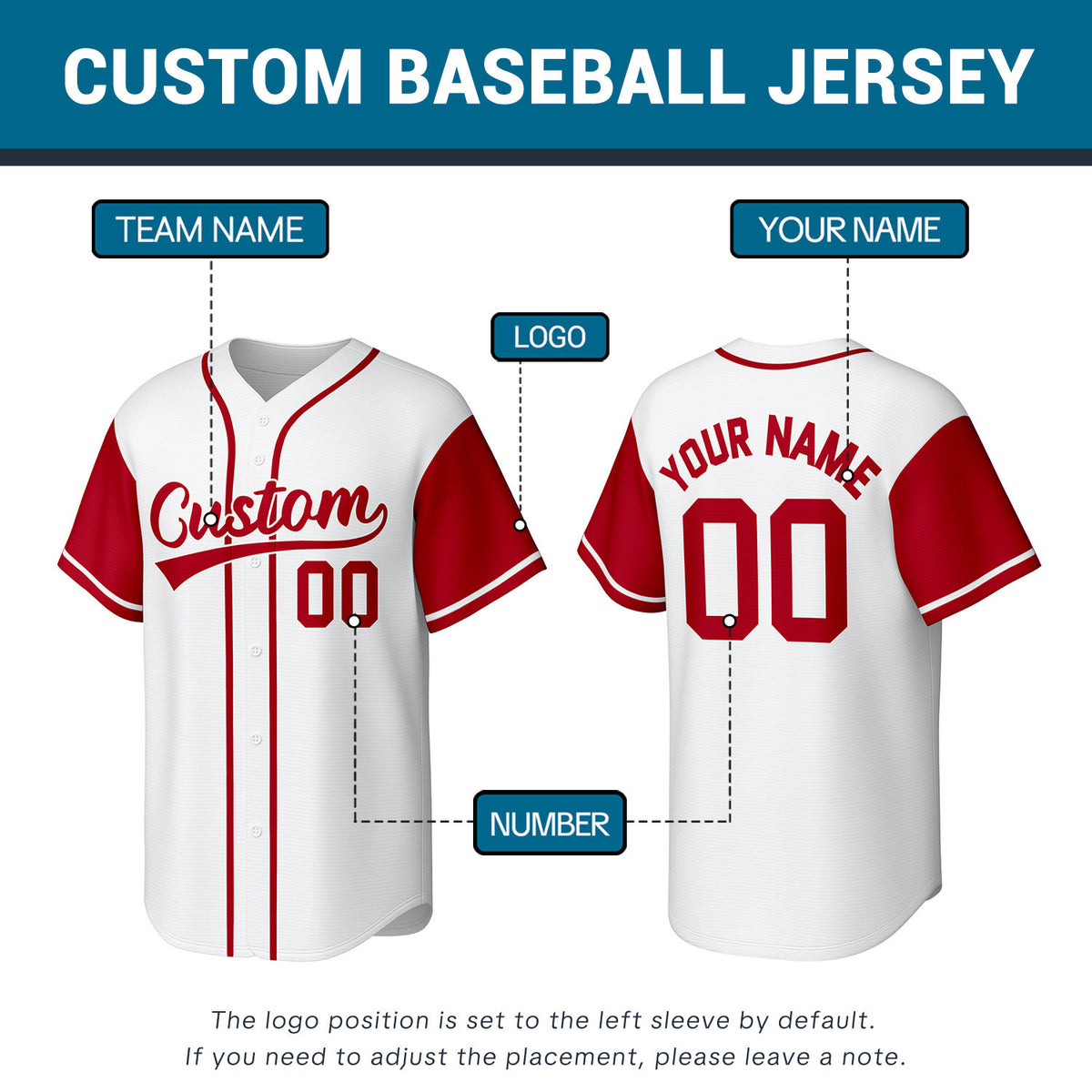 Custom White & Red Stitched Baseball Jersey | Personalized Name & Number | Team Uniform