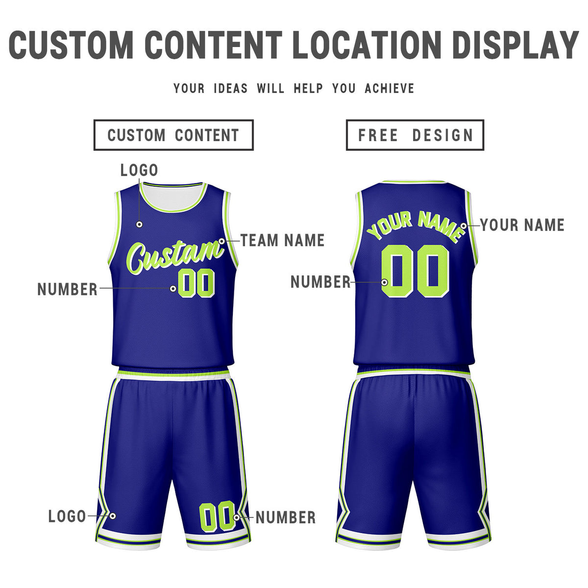 Custom White Royal Blue Reversible Basketball Jersey Set | Personalized Name Number Mesh Sports Uniform