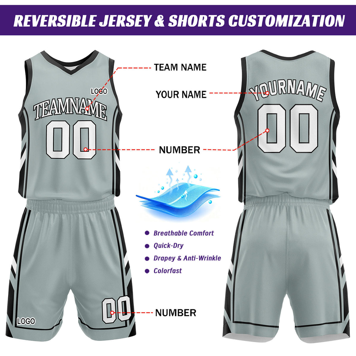 Custom White & Sage Green Reversible Basketball Uniform Set | Personalized Name Number Sports Jersey Shorts Kit