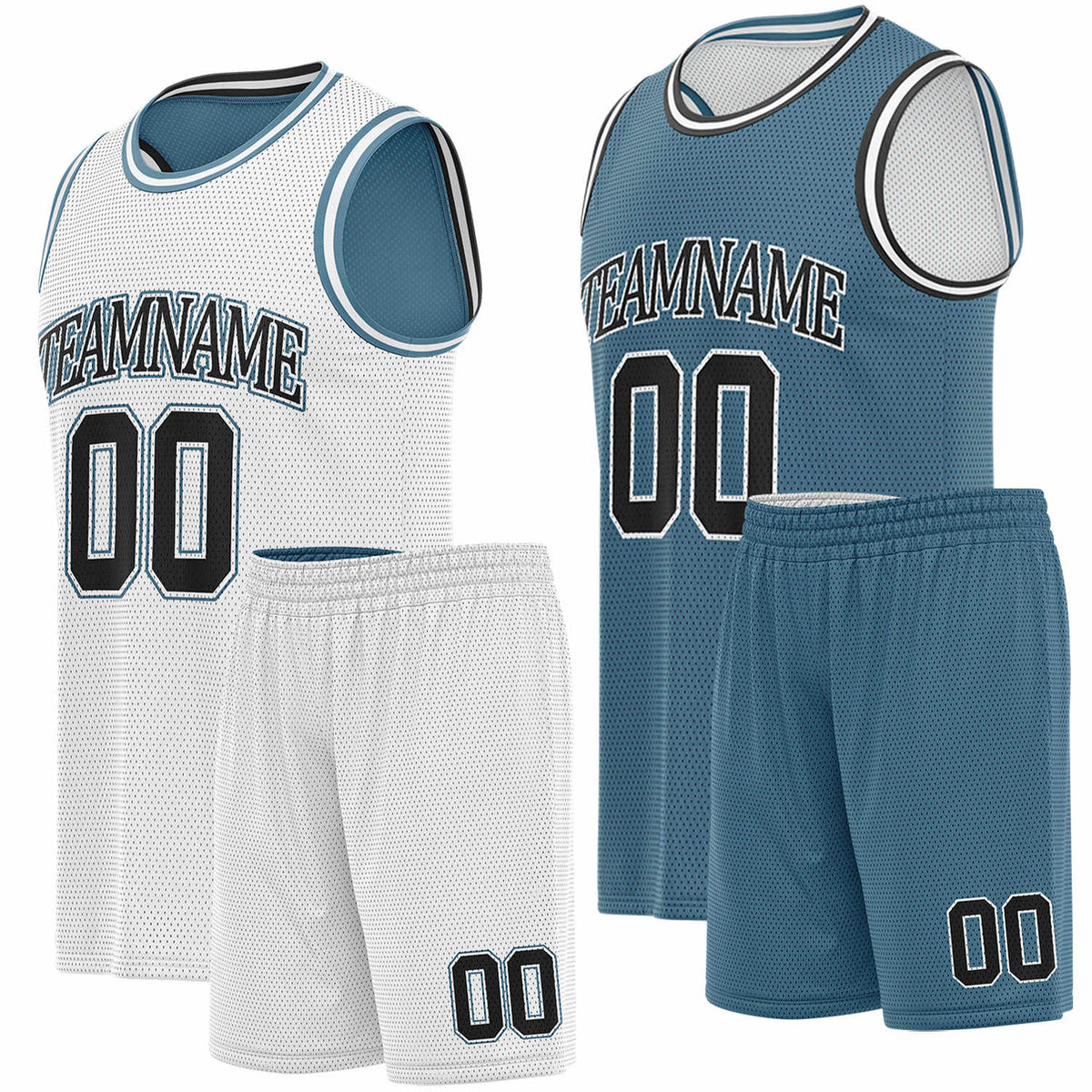 Custom white &amp; teal basketball jersey set, personalized name number team logo, sleeveless jersey with matching shorts sports uniform for men women youth adult game practice - Vosoli