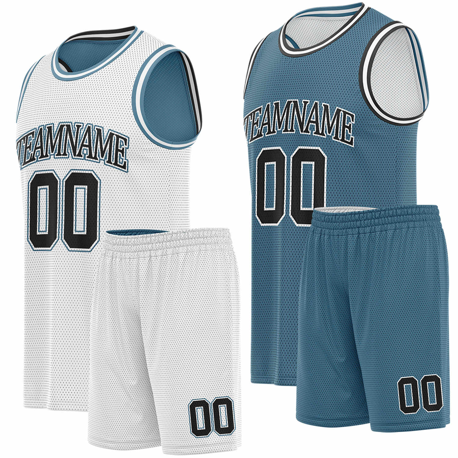 Custom white & teal basketball jersey set, personalized name number team logo, sleeveless jersey with matching shorts sports uniform for men women youth adult game practice - Vosoli