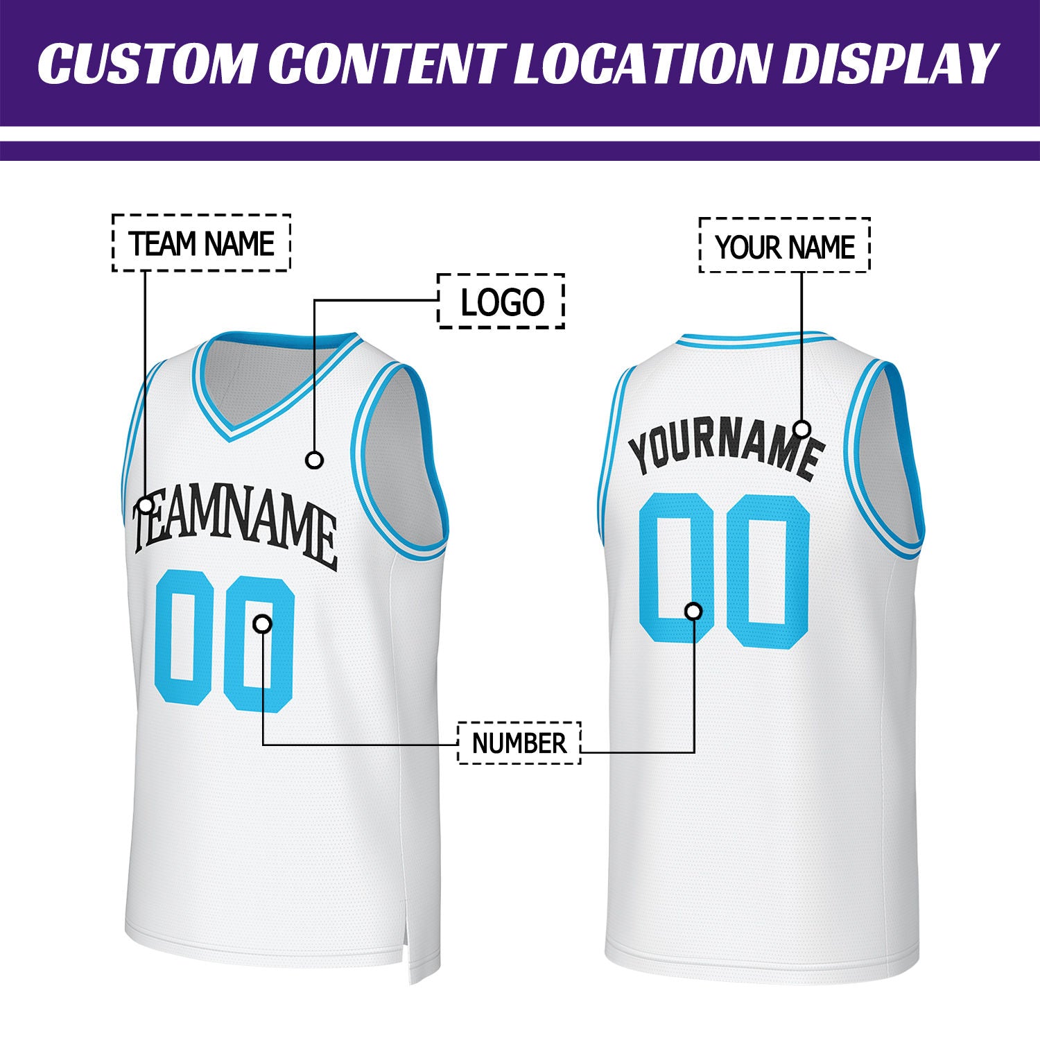 Custom White, Teal & Black Basketball Jersey | Personalized Name & Number Team Uniform