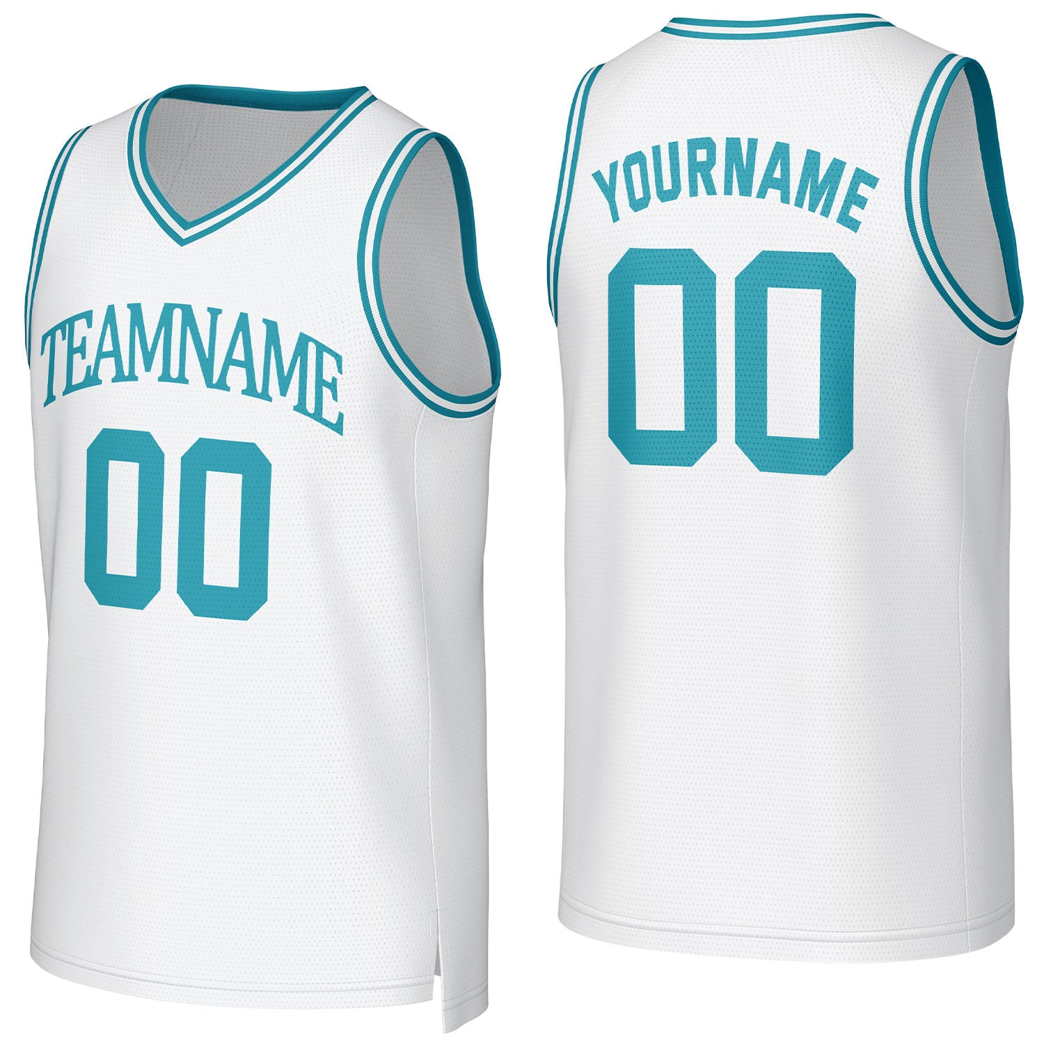 Custom white-teal mesh basketball jersey with logo, personalized name & number, team uniform for men women youth game practice - Vosoli