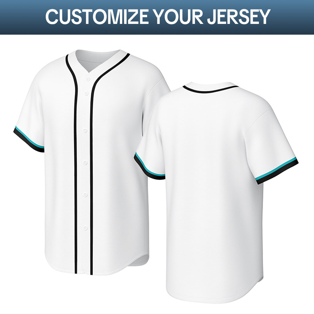 Custom Stitched Baseball Jersey White Turquoise Black | Personalized Name & Number | Team Uniform
