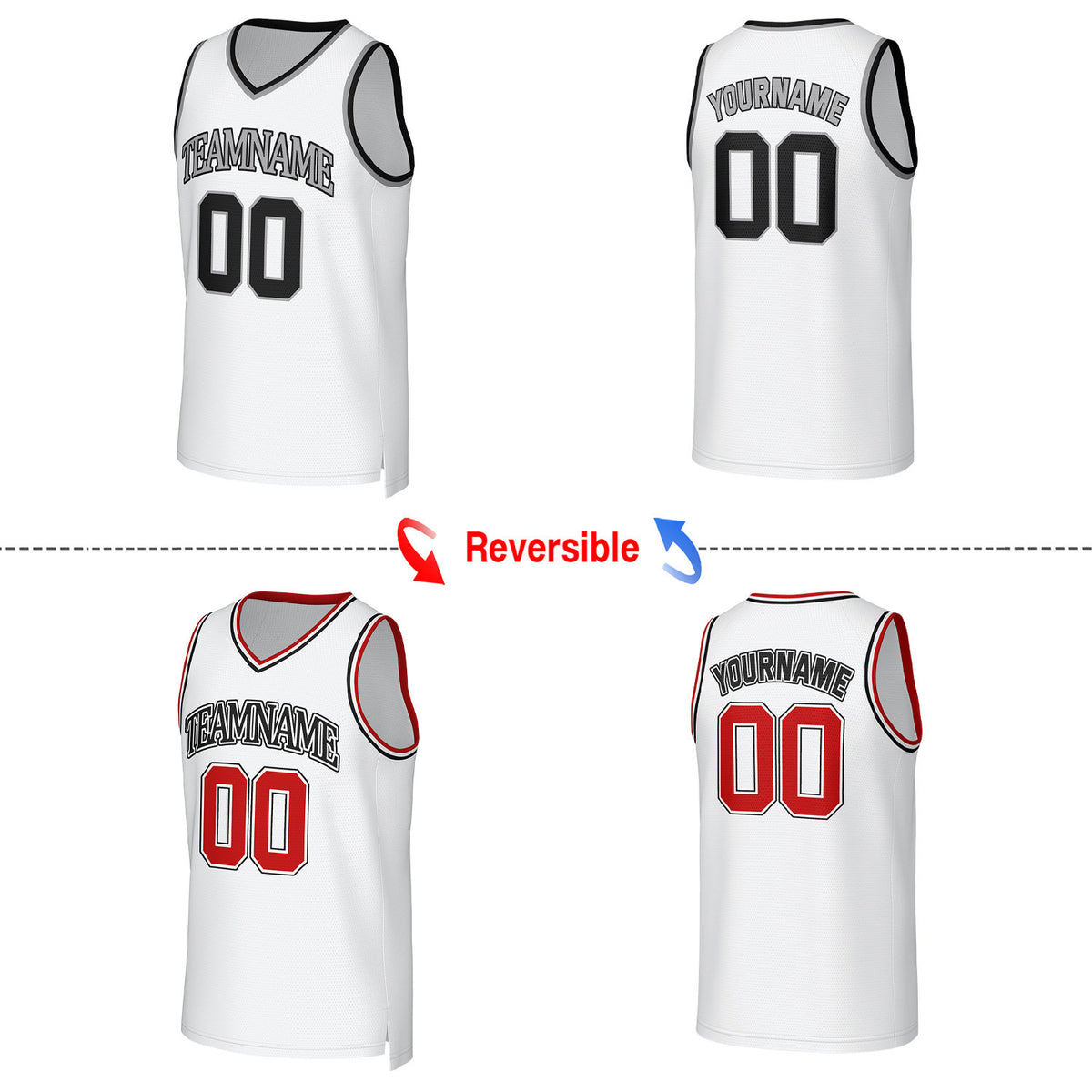 Custom White Two-Tone Reversible Basketball Jersey | Personalized Team Uniform