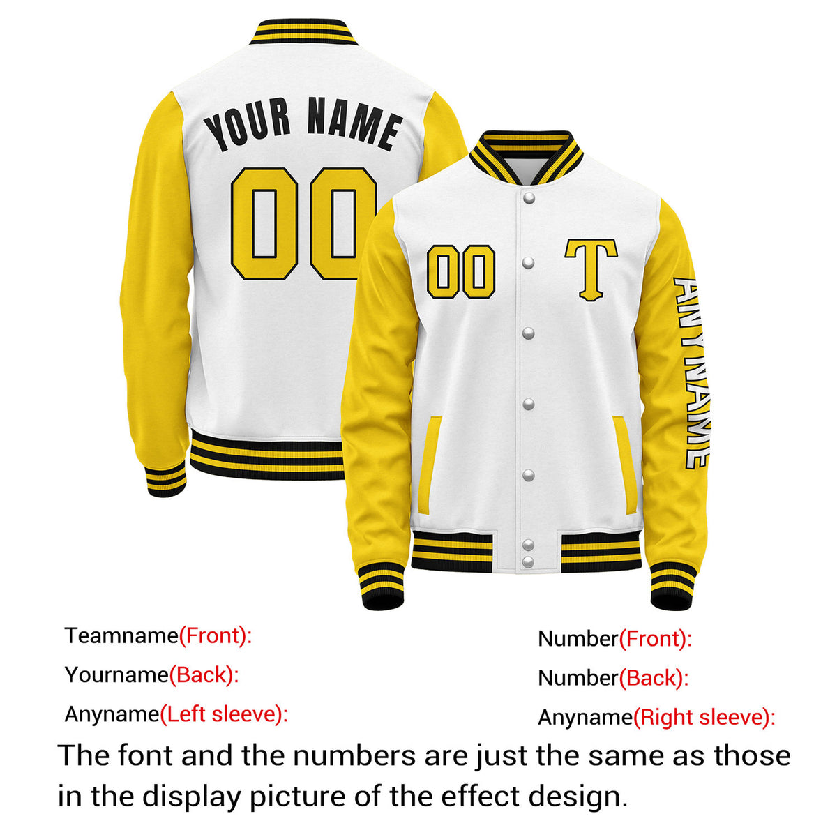 Custom White & Yellow Varsity Letterman Jacket | Personalized Baseball Bomber Coat for Adult & Youth