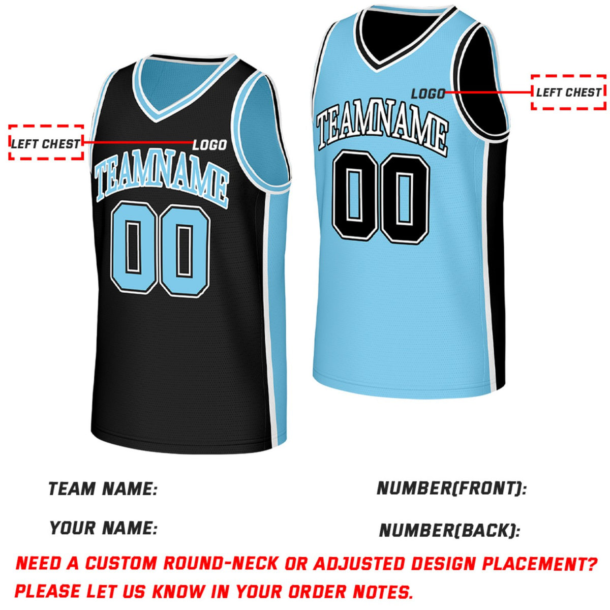 Custom Black & Light Blue Reversible Basketball Jersey | Personalized Team Jerseys with Name Number Logo