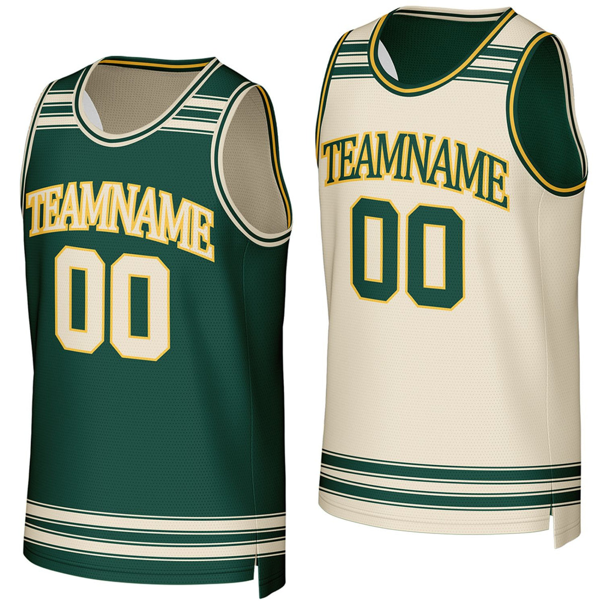 custom women's basketball jerseys green cream reversible by Vosoli, Personalized team name, number &amp; logo.
