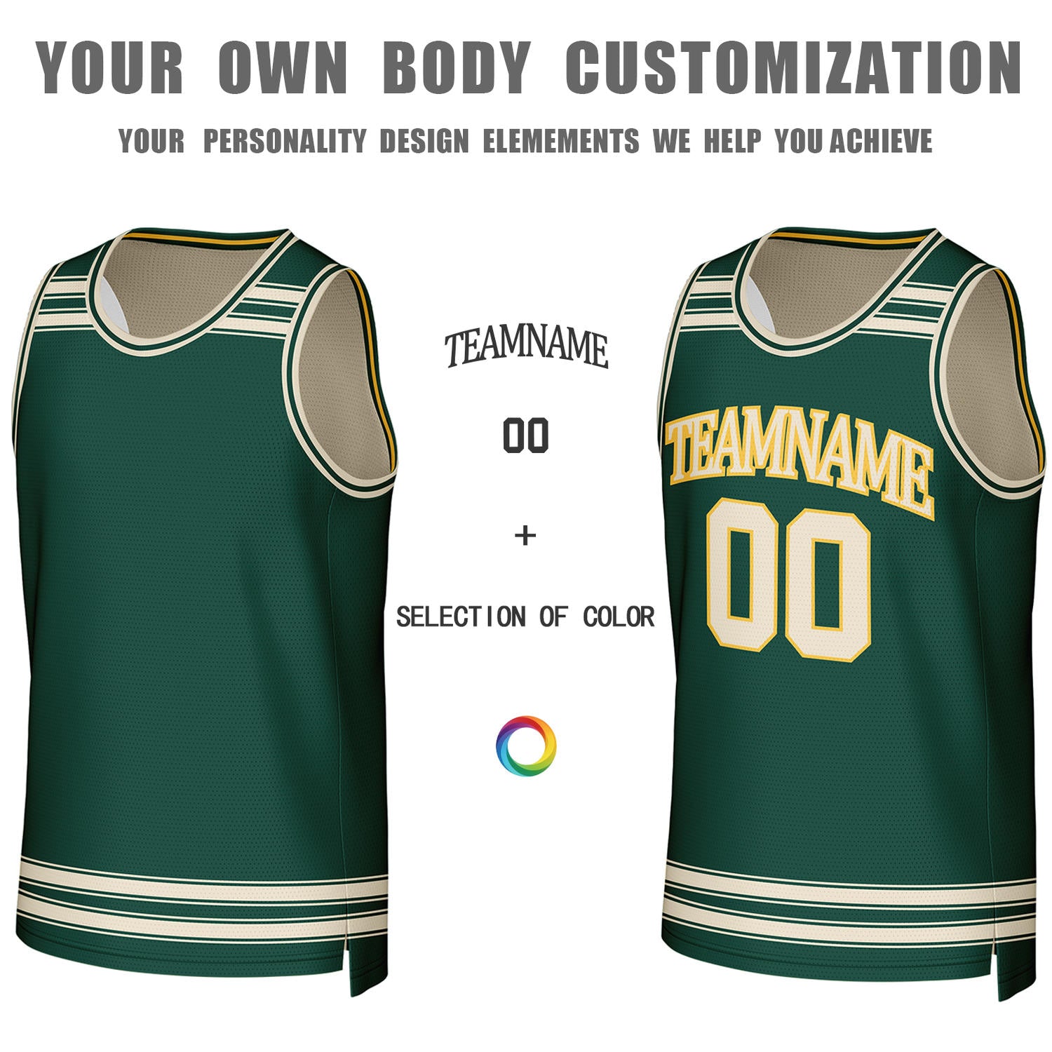 Custom Green & Cream Striped Reversible Basketball Jersey | Personalized Team Jerseys with Name, Number & Logo