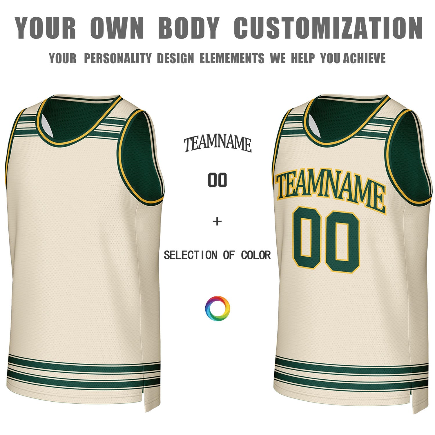 Custom Green & Cream Striped Reversible Basketball Jersey | Personalized Team Jerseys with Name, Number & Logo