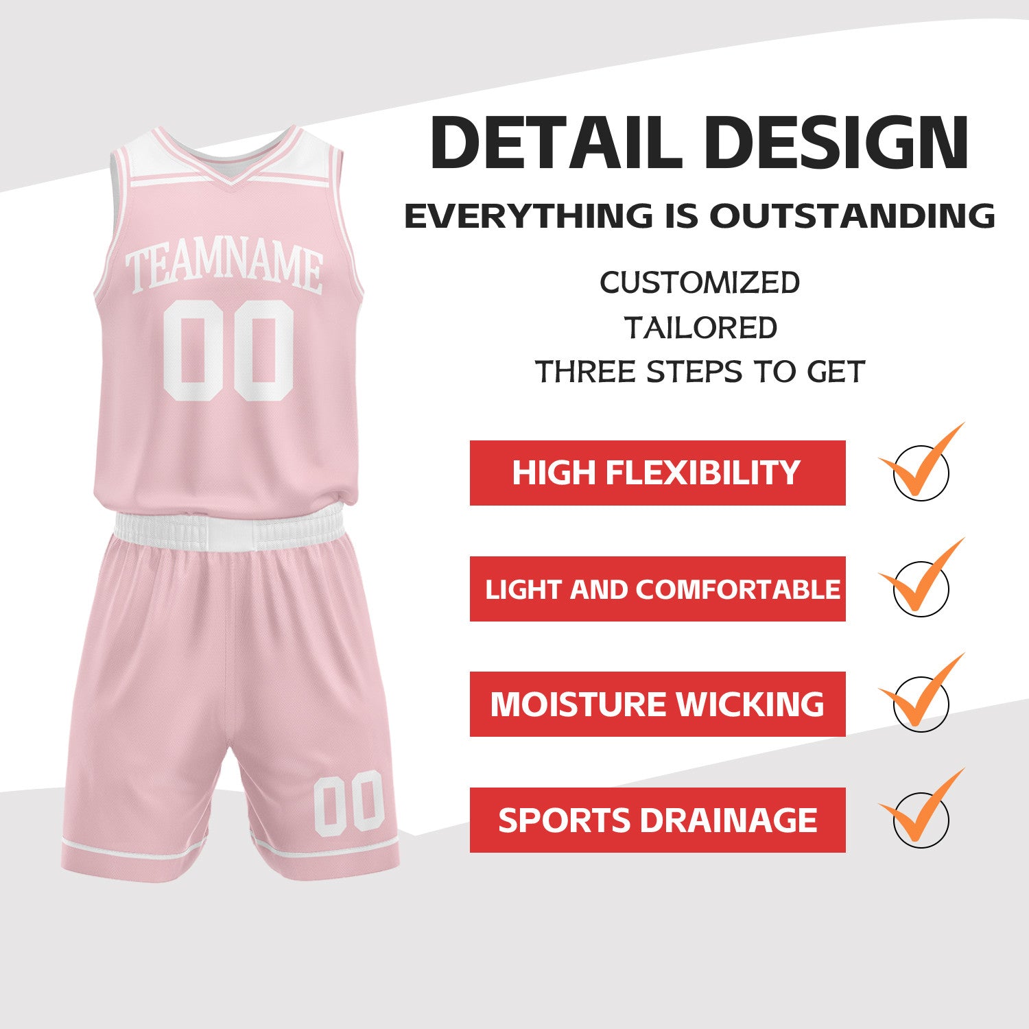 Custom Light Pink & White Reversible Basketball Jersey Set | Wholesale Team Uniform