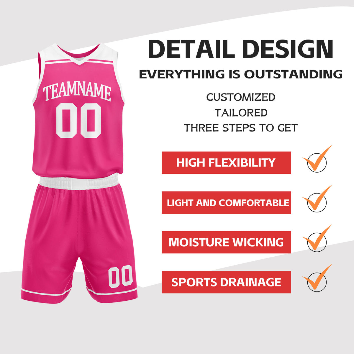 Custom Hot Pink & White Reversible Basketball Jersey Set | Wholesale Team Uniform