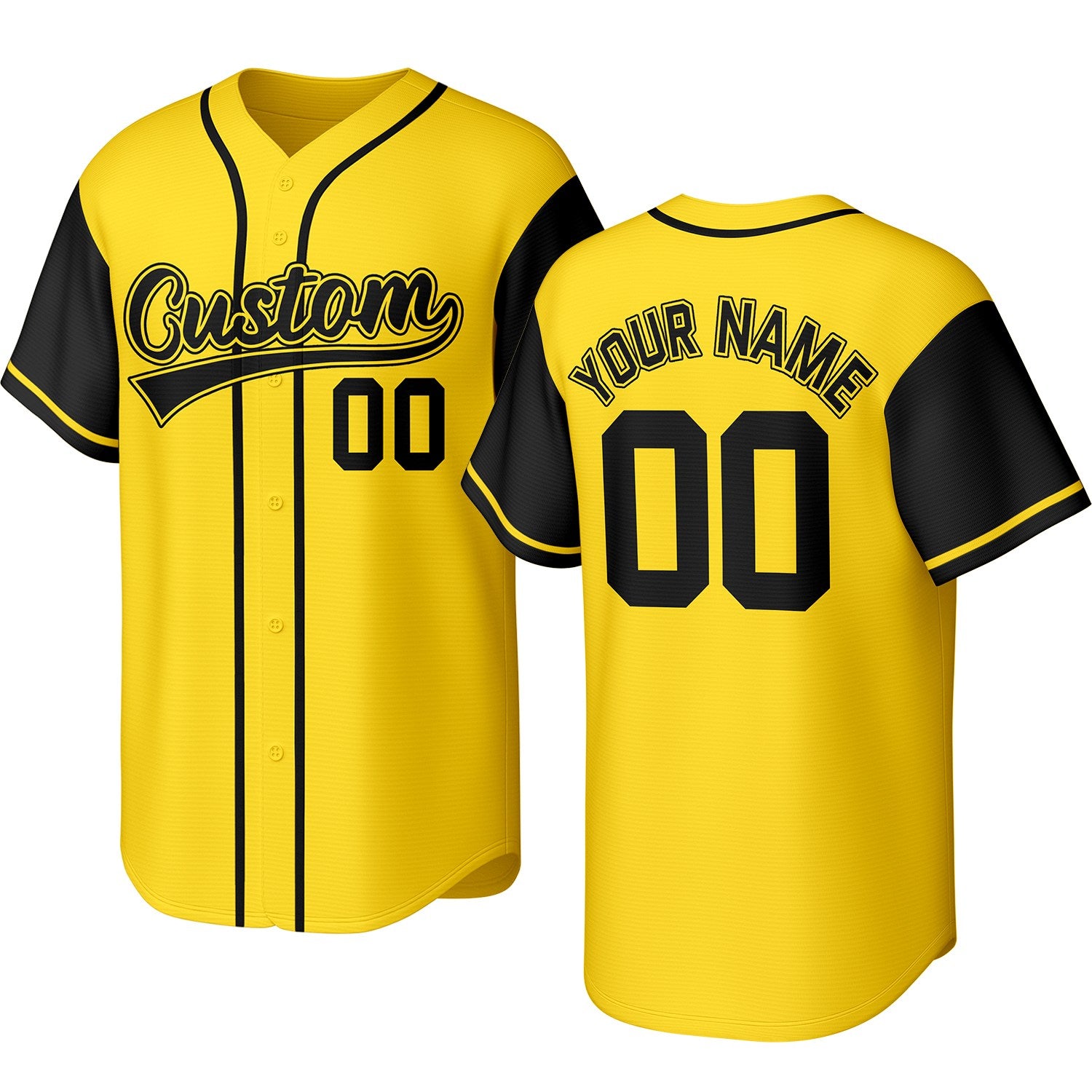 Custom yellow & black baseball jersey with stitched logo, personalized name & number, button-front short-sleeve sports uniform for team men women youth game practice - Vosoli