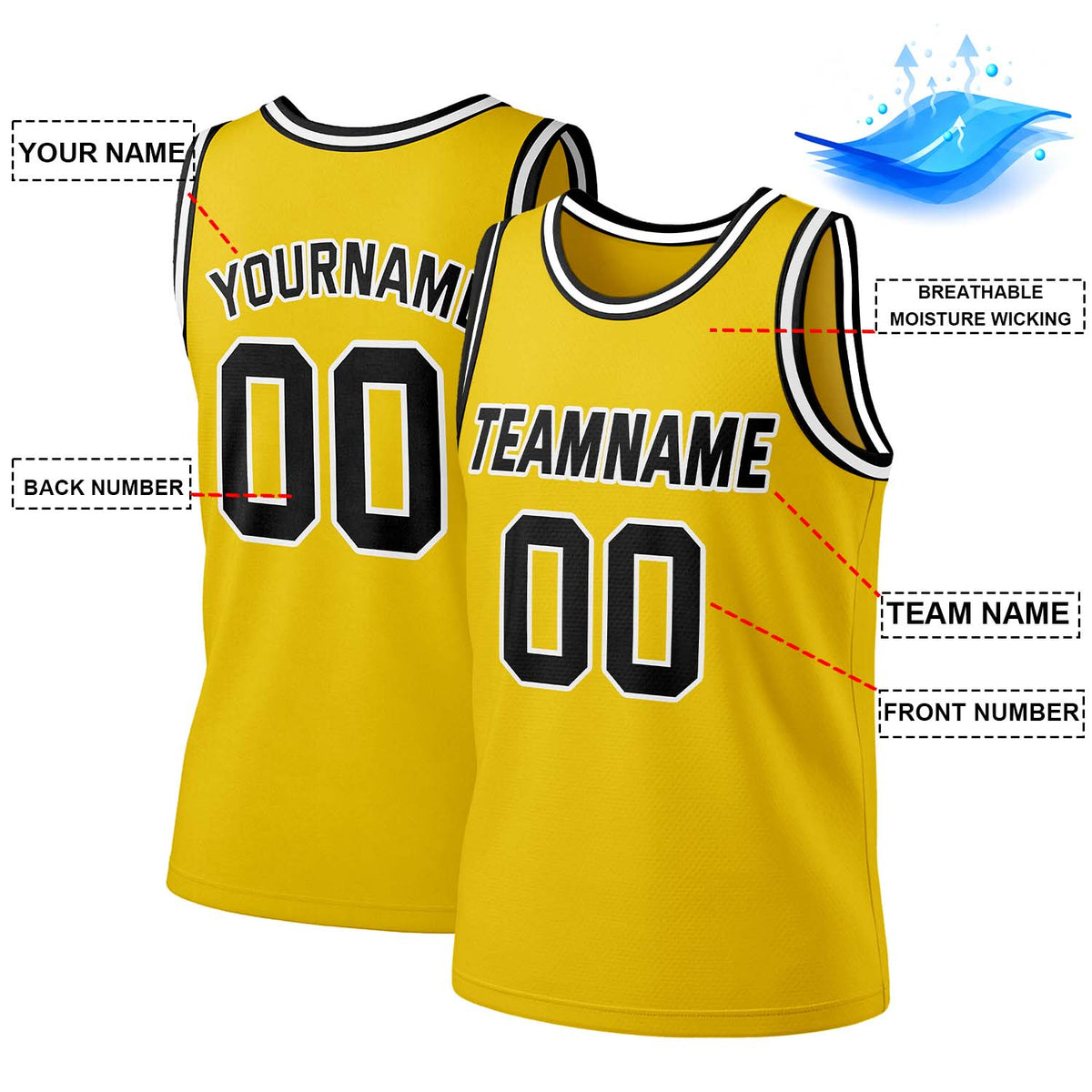 Custom Yellow & Black Mesh Basketball Jersey | Personalized Team Uniform