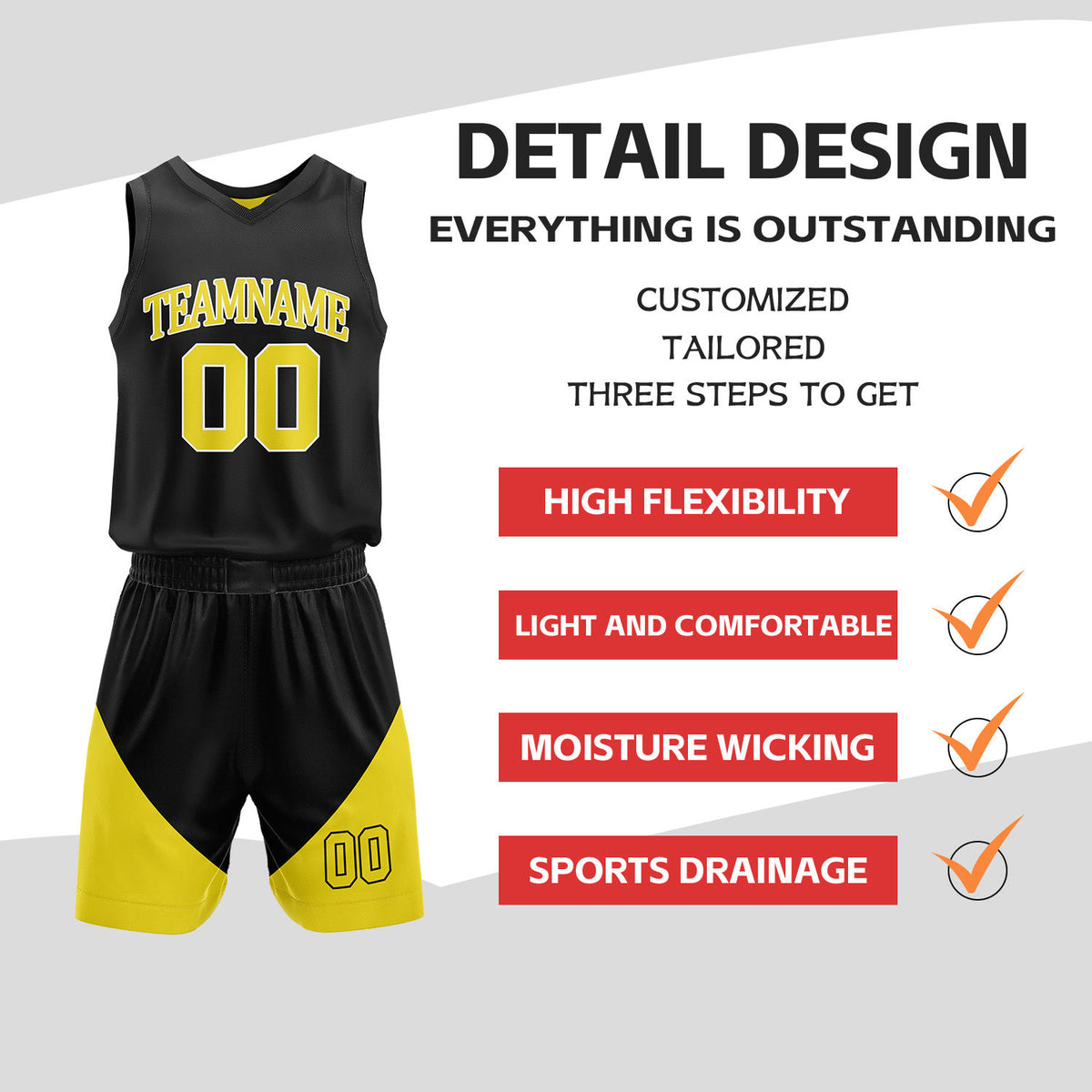 Custom Yellow & Black Reversible Basketball Uniform Set | Personalized Name Number Sports Jersey Shorts Kit
